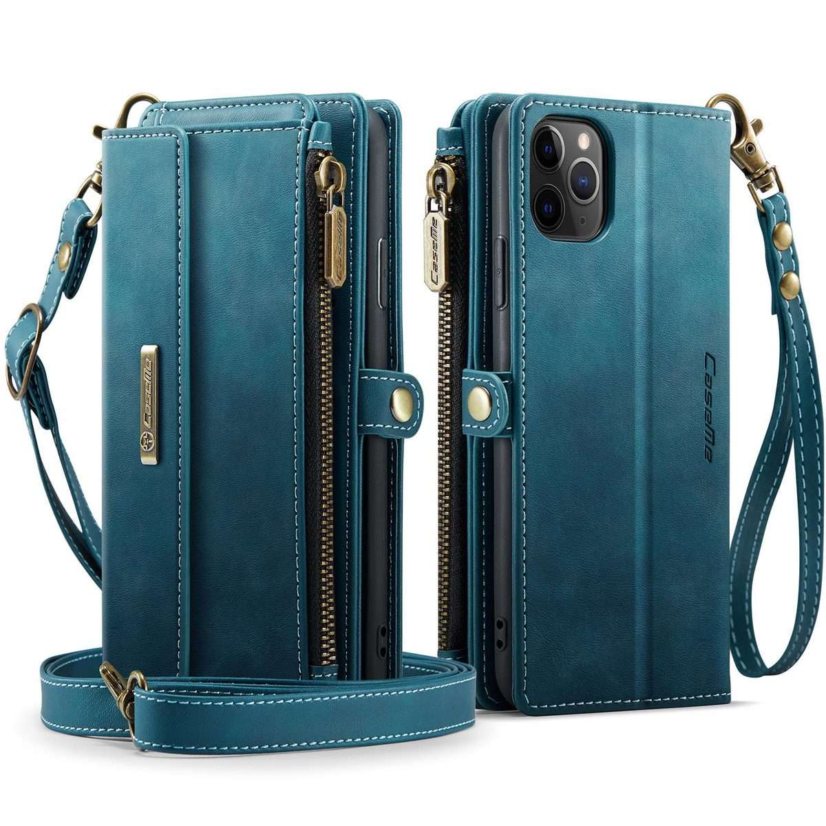 For iPhone 11 Pro CaseMe C39 RFID Blocking Zipper Wallet Leather Phone Case with Cross ... (Green)