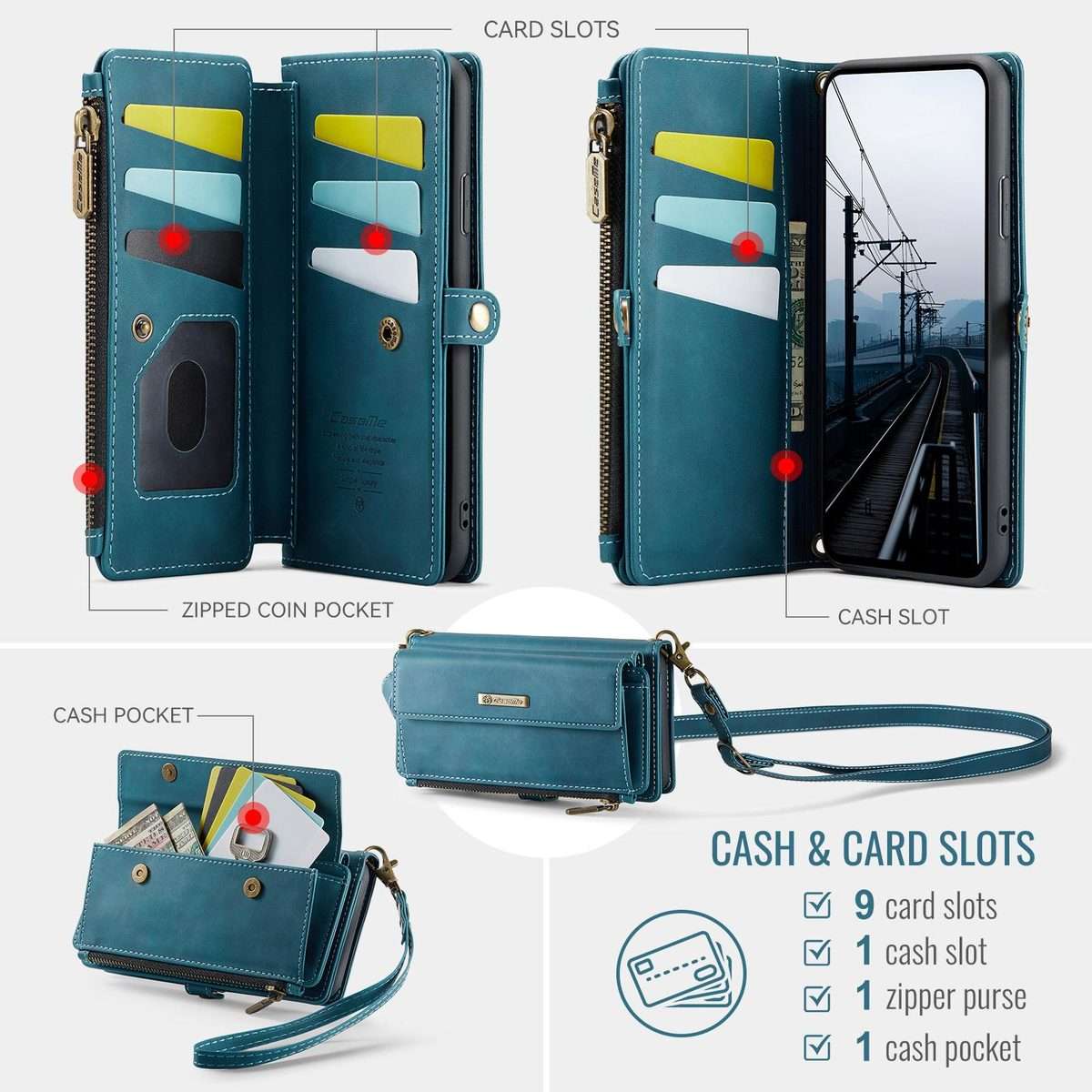 For iPhone 11 Pro CaseMe C39 RFID Blocking Zipper Wallet Leather Phone Case with Cross ... (Green)
