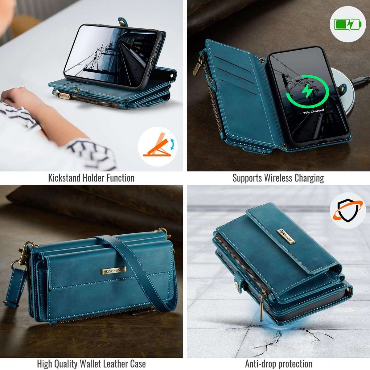 For iPhone 11 Pro CaseMe C39 RFID Blocking Zipper Wallet Leather Phone Case with Cross ... (Green)