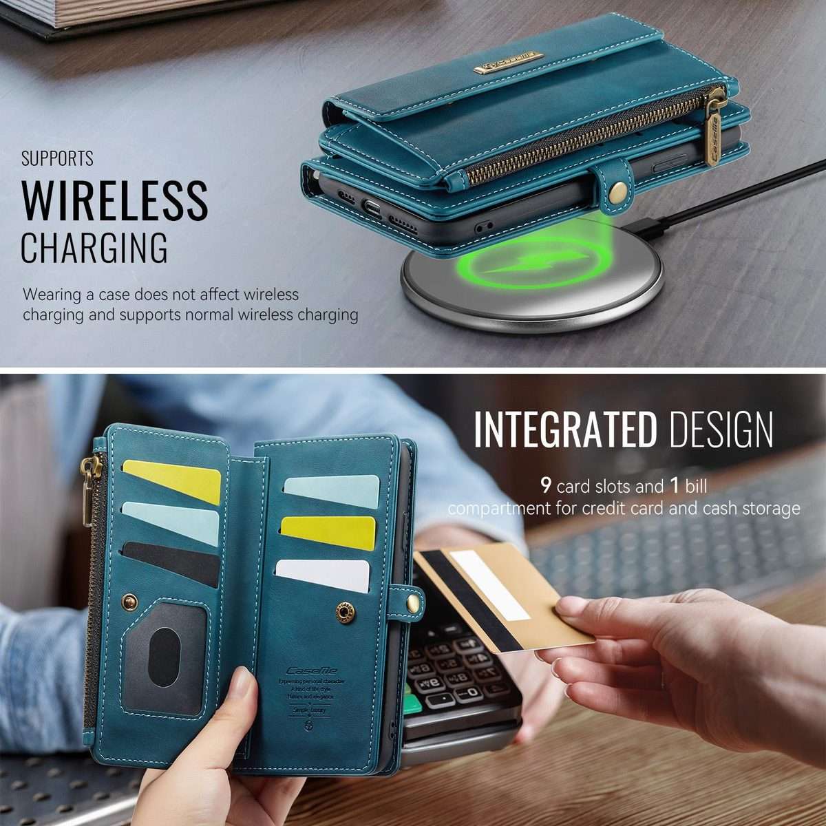 For iPhone 11 Pro CaseMe C39 RFID Blocking Zipper Wallet Leather Phone Case with Cross ... (Green)