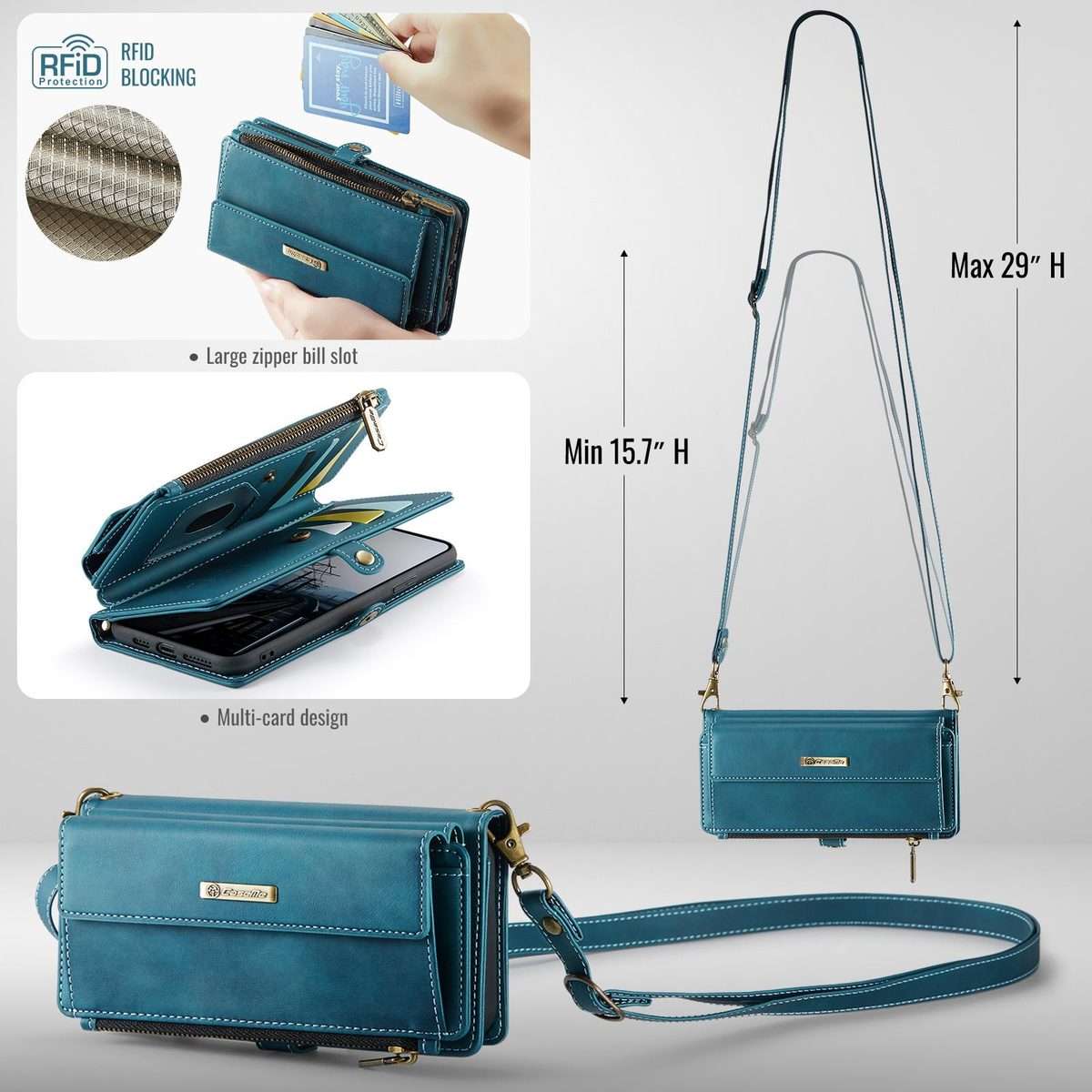 For iPhone 11 Pro CaseMe C39 RFID Blocking Zipper Wallet Leather Phone Case with Cross ... (Green)