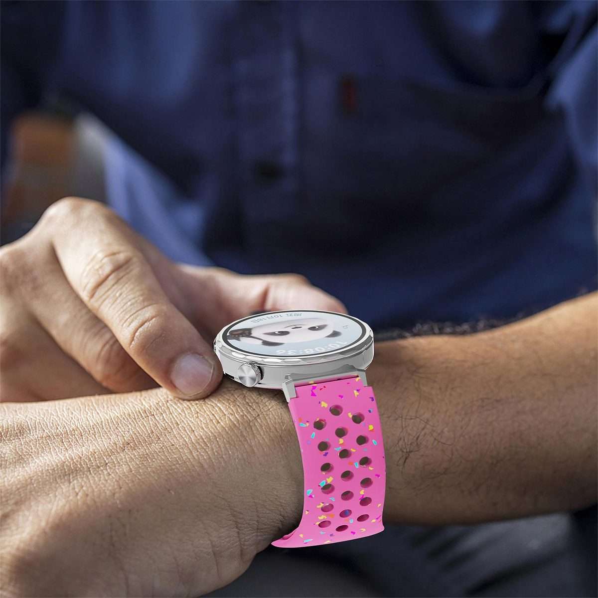 18mm Eco-Friendly Granular Colorful Dots Silicone Watch Band(Dark Pink)