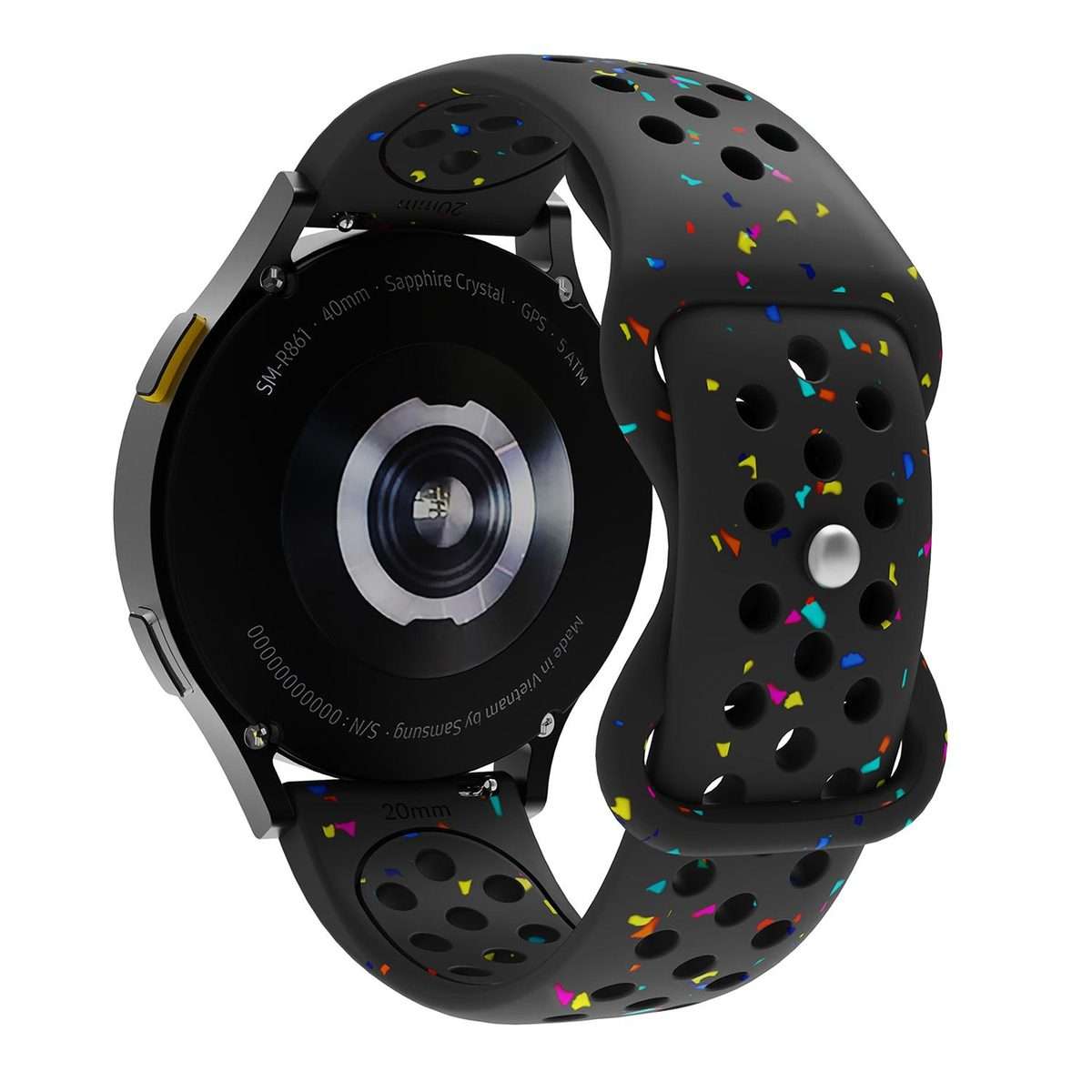 20mm Eco-Friendly Granular Colorful Dots Silicone Watch Band(Black)