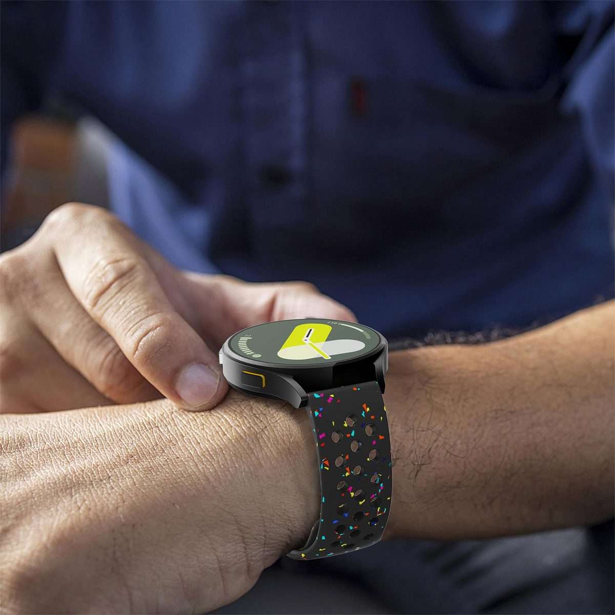 20mm Eco-Friendly Granular Colorful Dots Silicone Watch Band(Black)