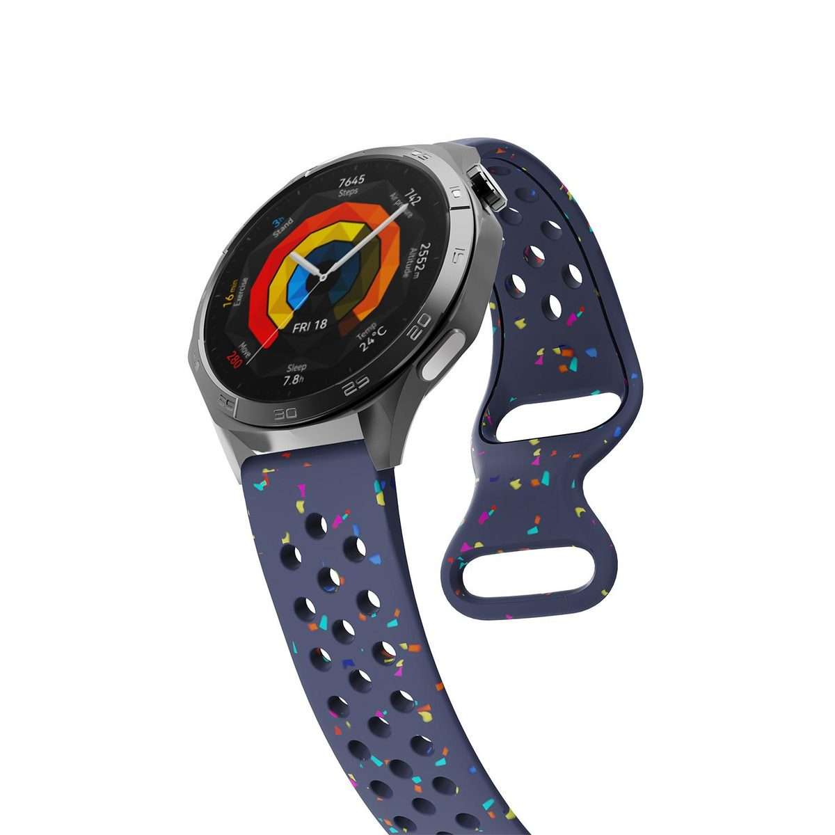 22mm Eco-Friendly Granular Colorful Dots Silicone Watch Band(Midnight Blue)