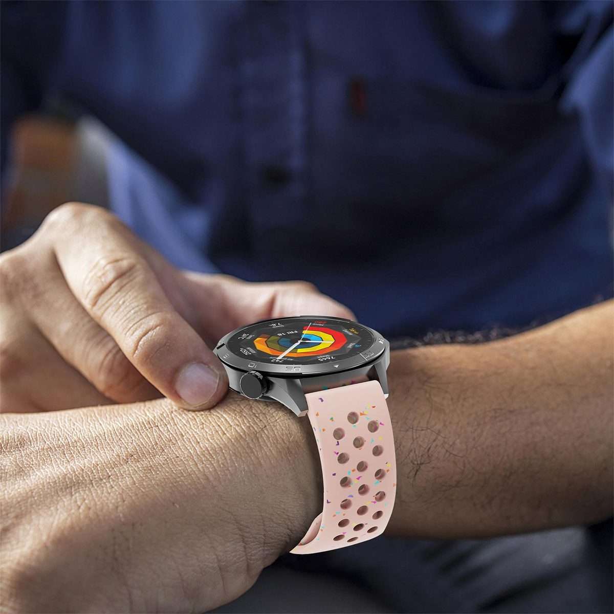 22mm Eco-Friendly Granular Colorful Dots Silicone Watch Band(Light Pink)
