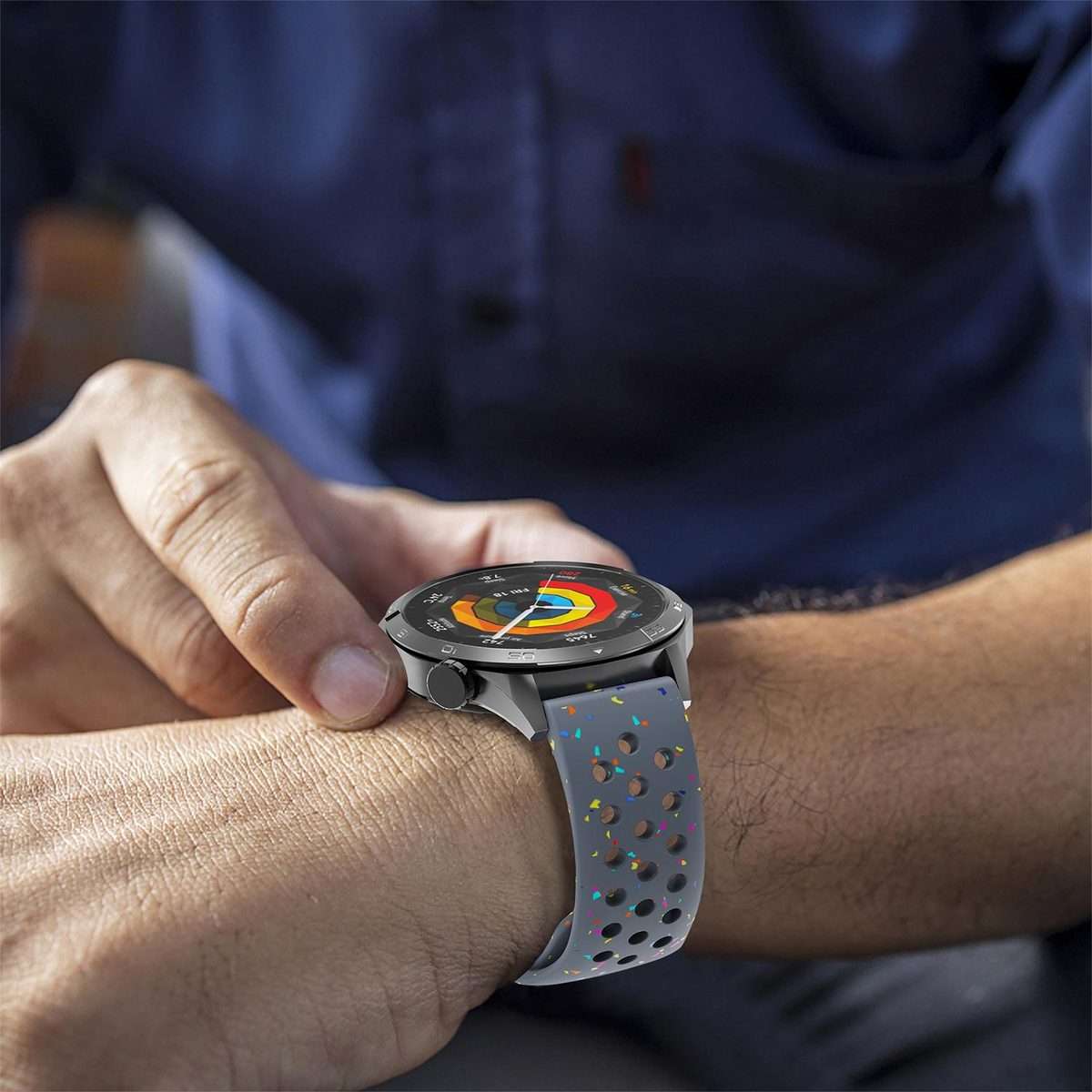 22mm Eco-Friendly Granular Colorful Dots Silicone Watch Band(Blue Gray)