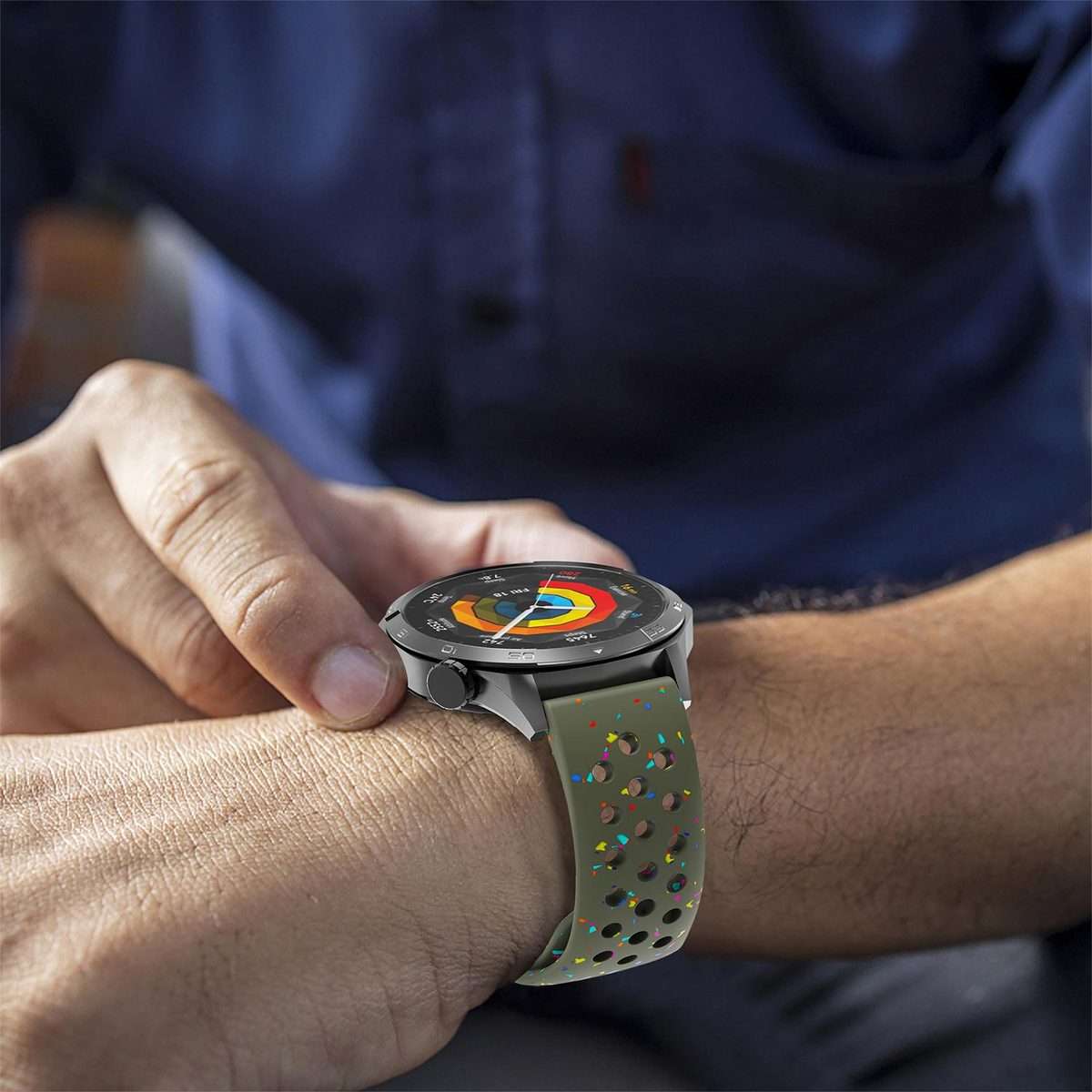 22mm Eco-Friendly Granular Colorful Dots Silicone Watch Band(Army Green)
