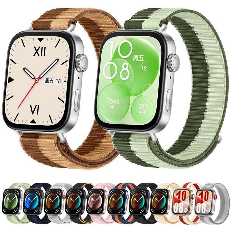 For Huawei Watch Fit 4 Pro / Fit 4 / Fit 3 Nylon Loop Hook and Loop Fa ... (Lime Green Mint Green)