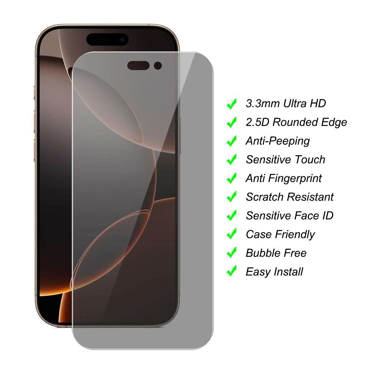 For iPhone 16 Pro Max JUNSUNMAY 25pcs Privacy Screen Protector Tempered Glass Film