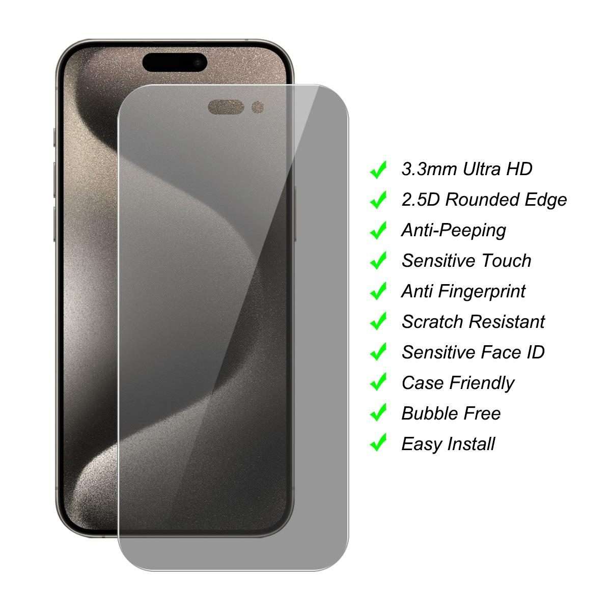 For iPhone 15 Pro JUNSUNMAY 25pcs Privacy Screen Protector Tempered Glass Film