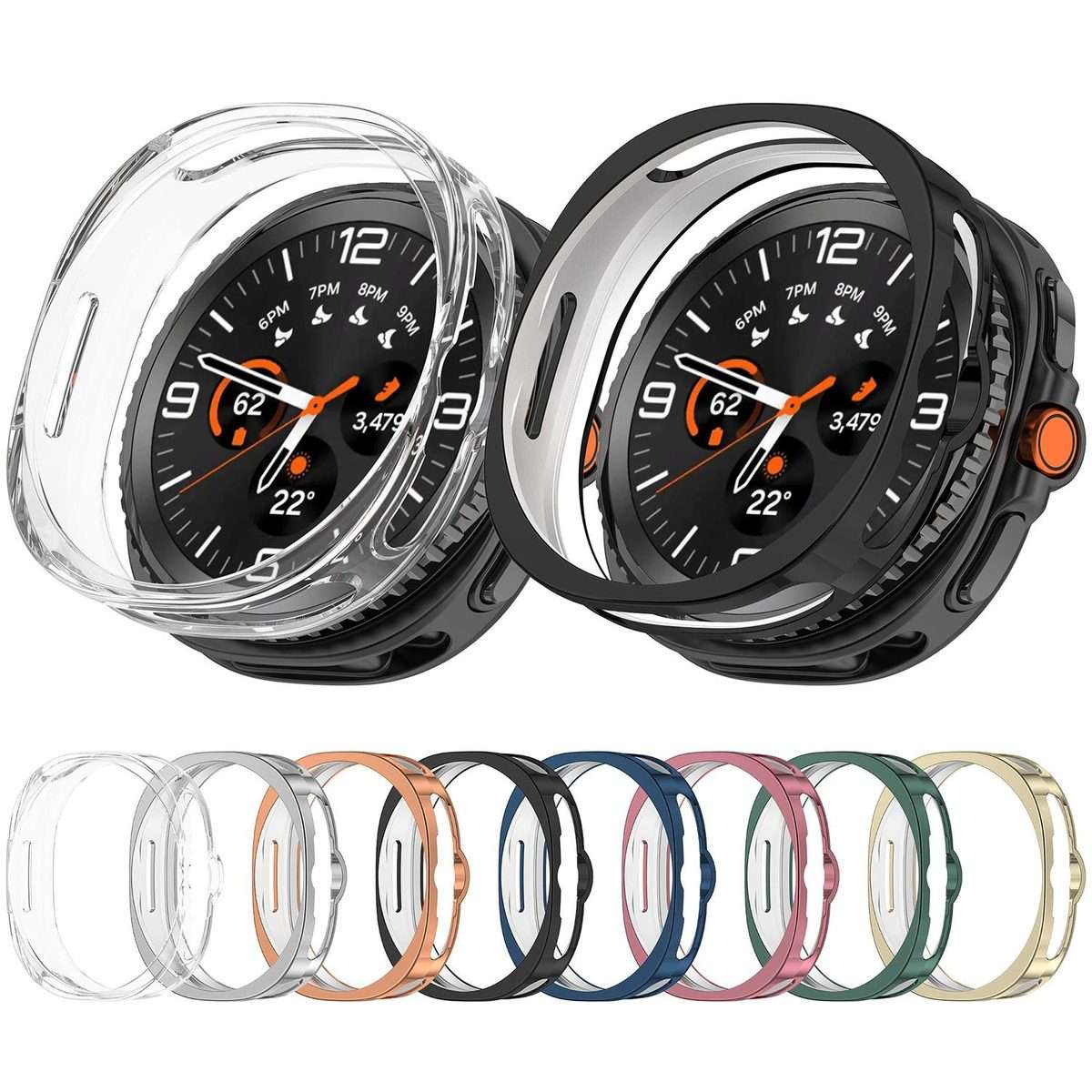 For Samsung Galaxy Watch8 Classic 46mm Half Coverage Hollow TPU Watch Pro ... (Electroplated Blue)