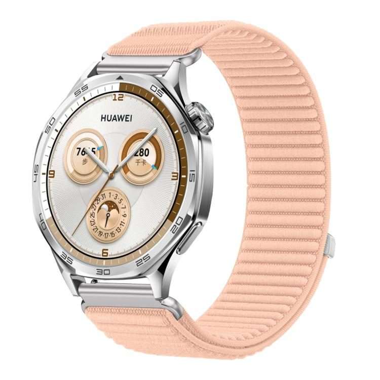 18mm Woven Nylon Hook And Loop Fastener Metal Interface Watch Band(Pink)