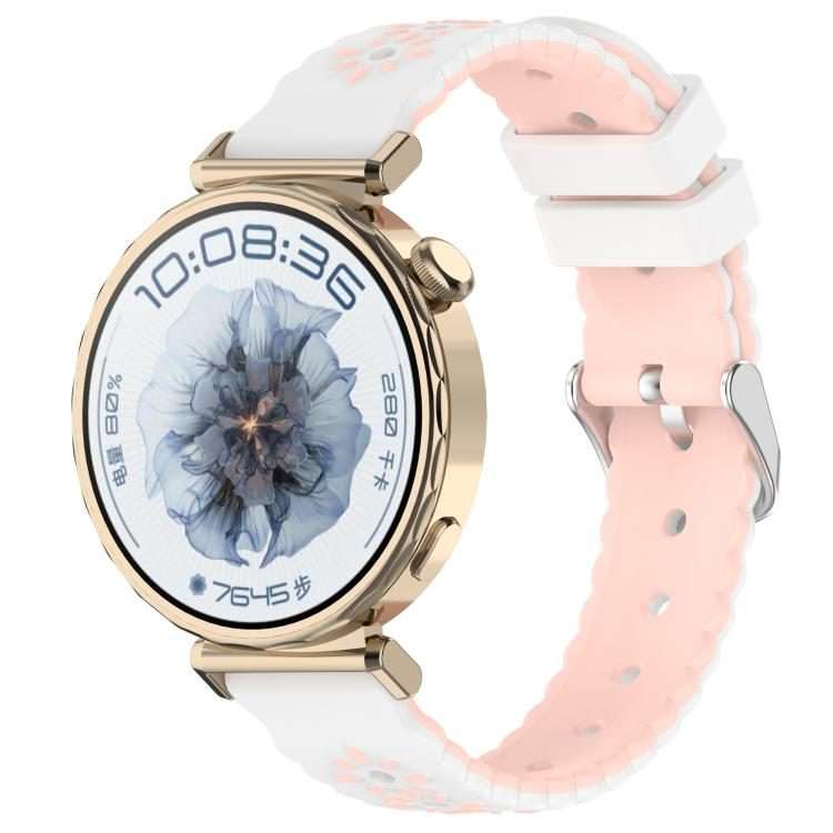 18mm Two Color Sunflower Silicone Watch Band(White Pink)