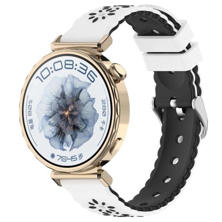 18mm Two Color Sunflower Silicone Watch Band(White Black)