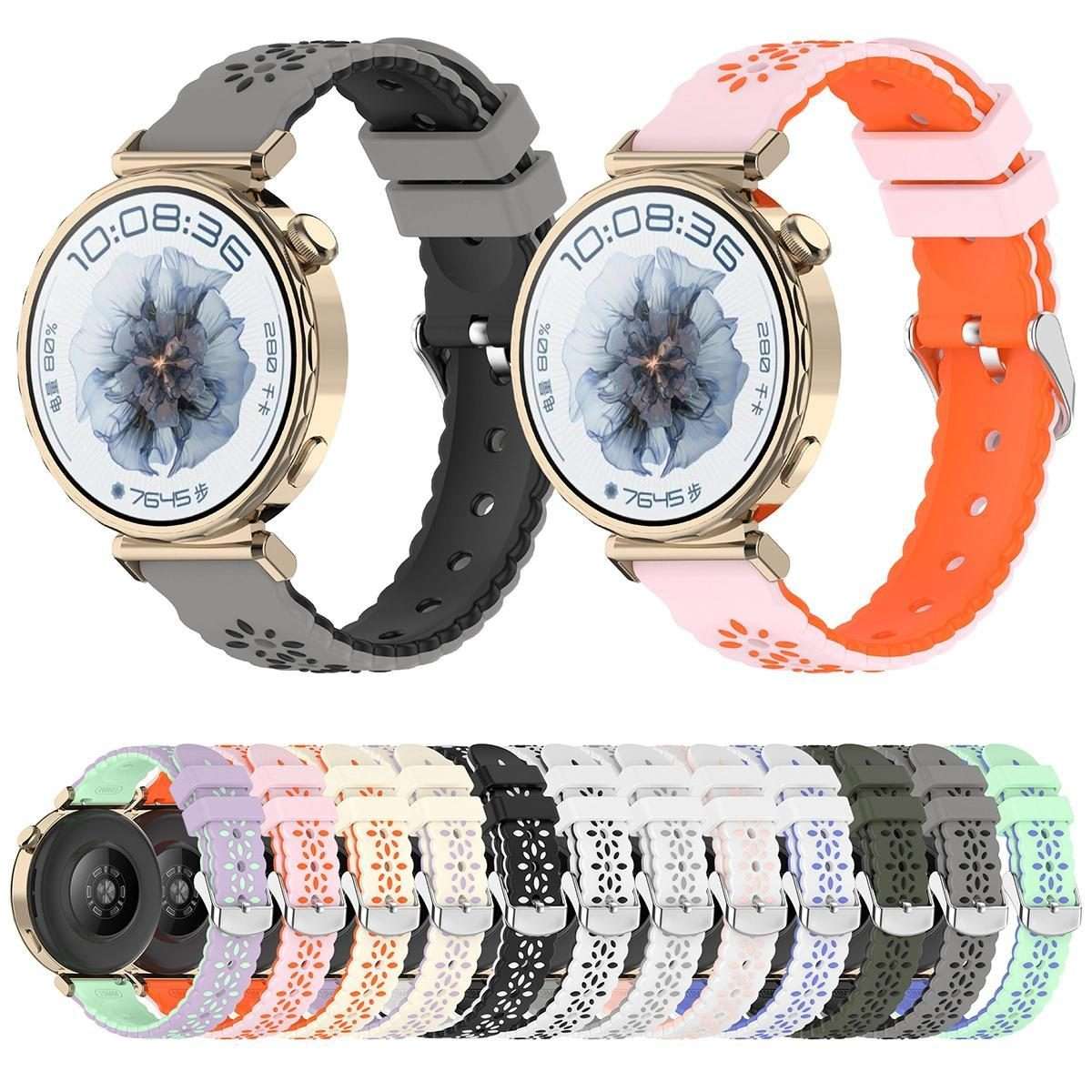 18mm Two Color Sunflower Silicone Watch Band(White Black)