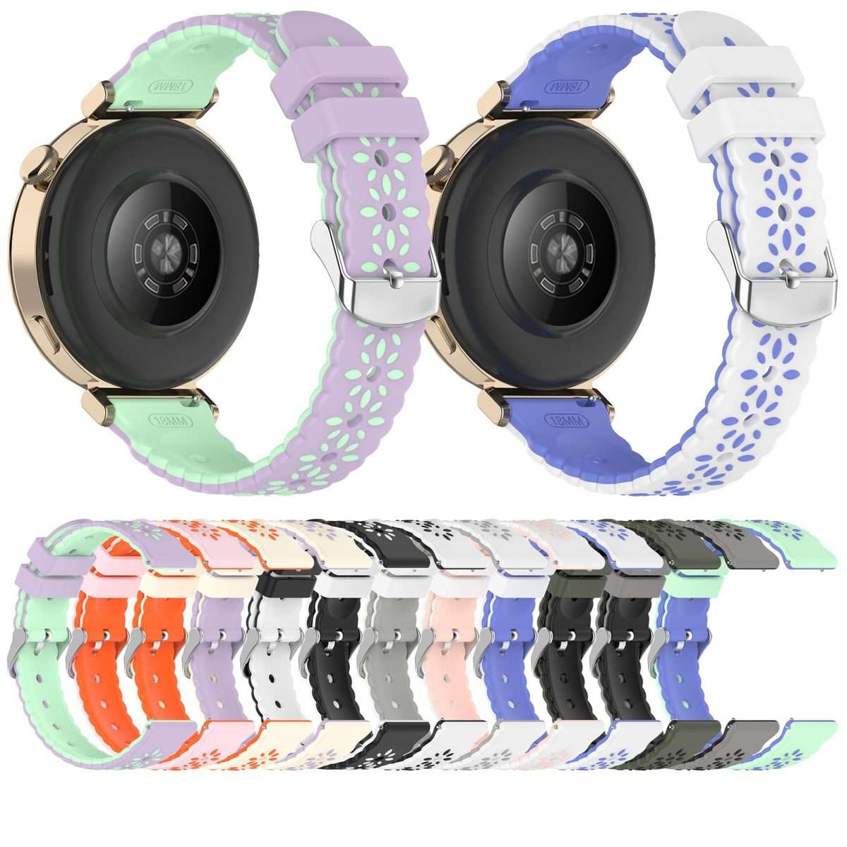 18mm Two Color Sunflower Silicone Watch Band(White Black)
