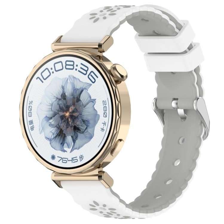 18mm Two Color Sunflower Silicone Watch Band(White Gray)