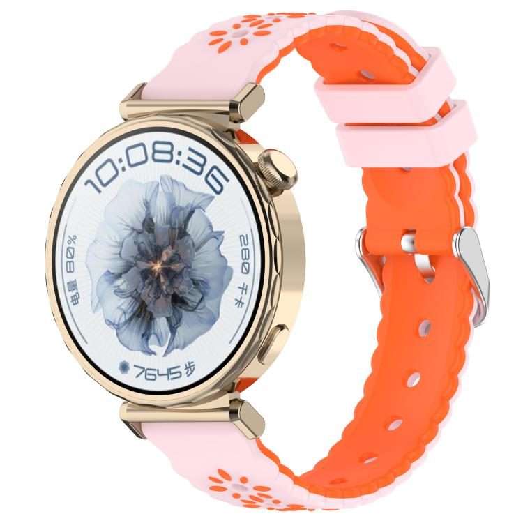 18mm Two Color Sunflower Silicone Watch Band(Pink Orange)