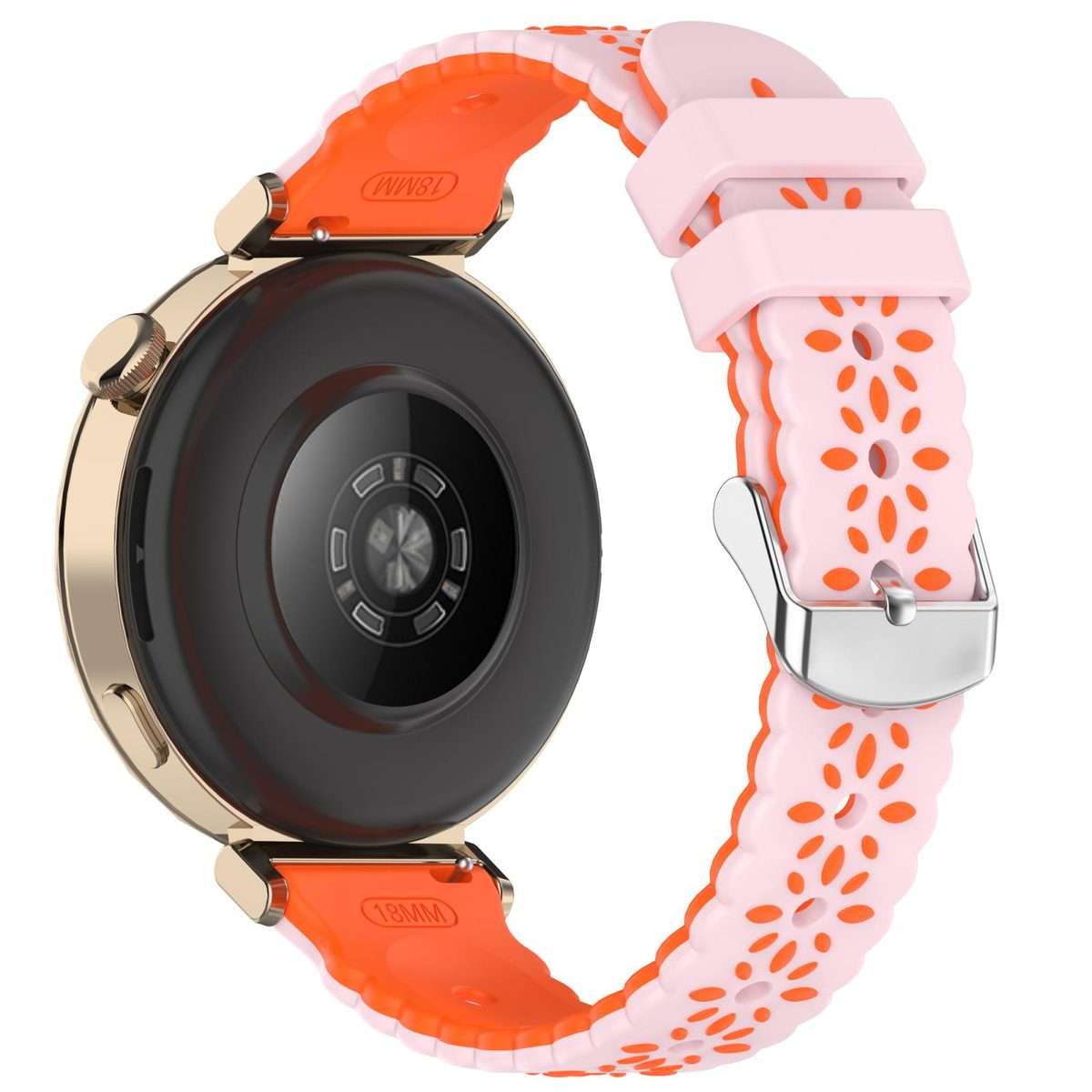 18mm Two Color Sunflower Silicone Watch Band(Pink Orange)