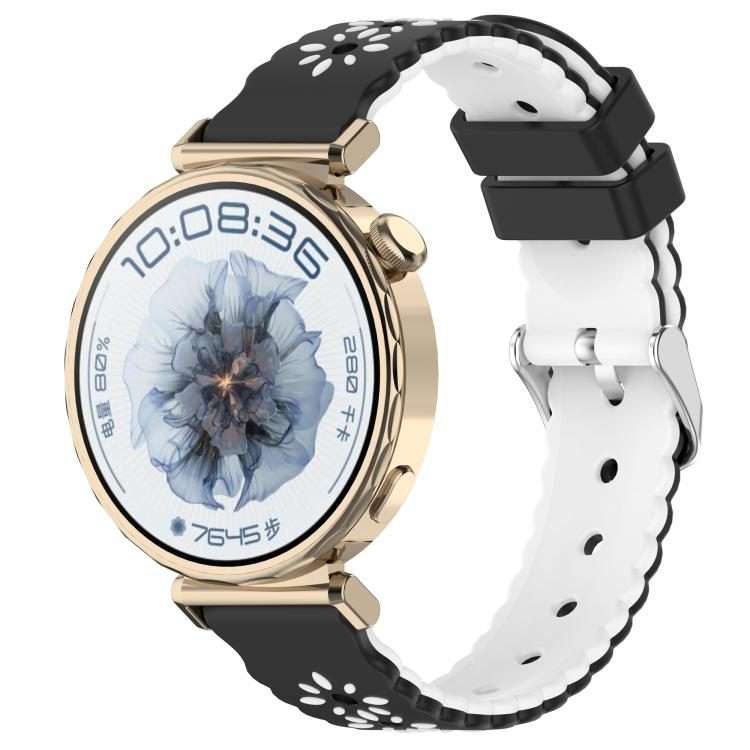 18mm Two Color Sunflower Silicone Watch Band(Black White)
