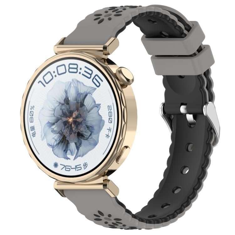 18mm Two Color Sunflower Silicone Watch Band(Gray Black)