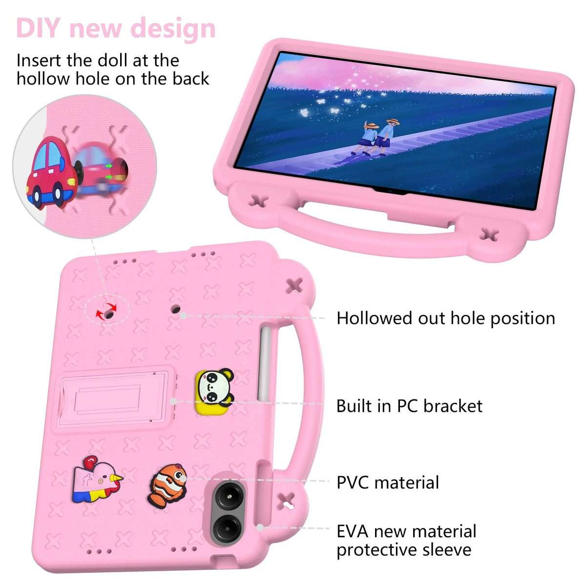 For Xiaomi Redmi Pad 2 Pro 12.1 Handle Kickstand Children EVA Shockproof Tablet Case(Pink)