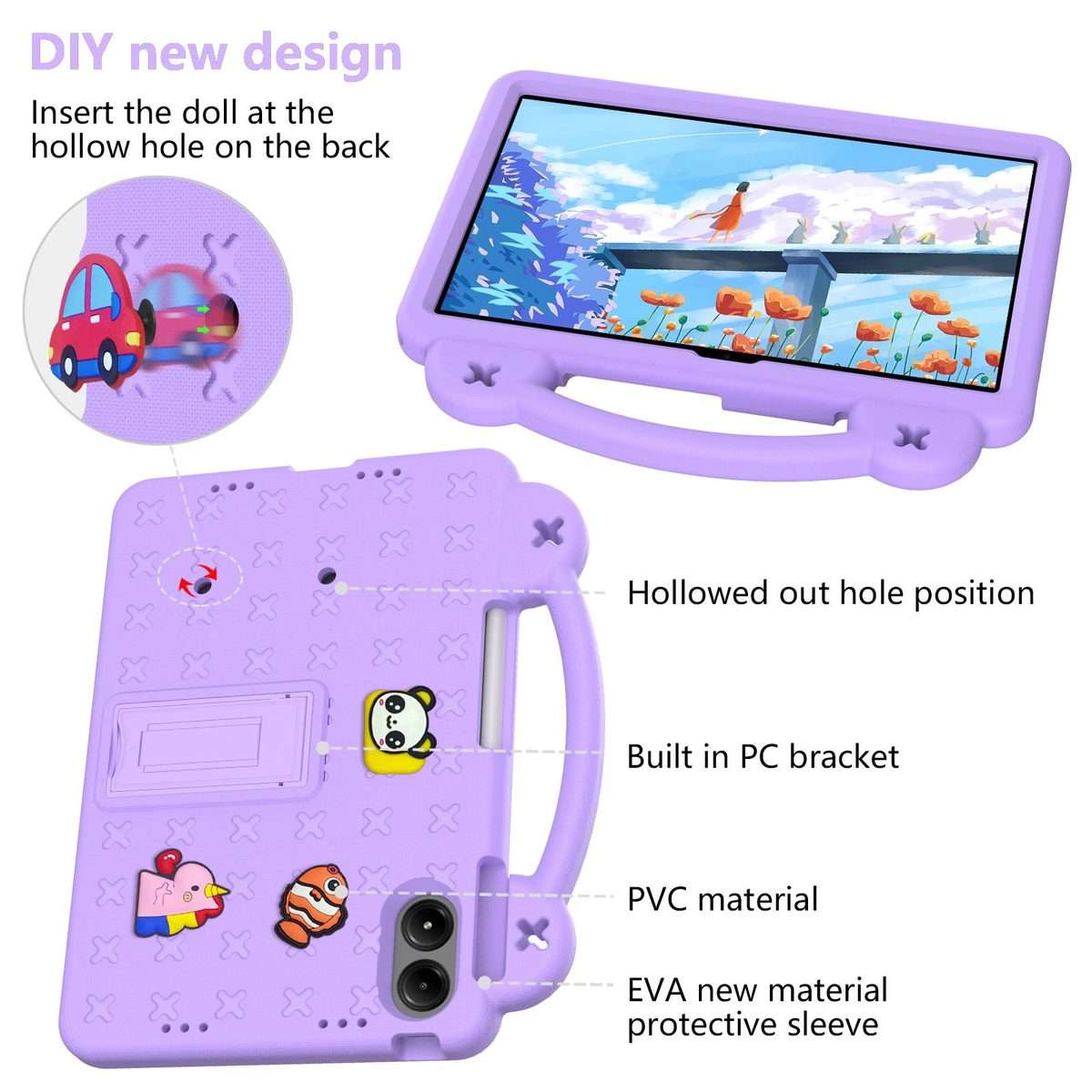 For Xiaomi Redmi Pad 2 Pro 12.1 Handle Kickstand Children EVA Shockproof Tablet Case(Light Purple)