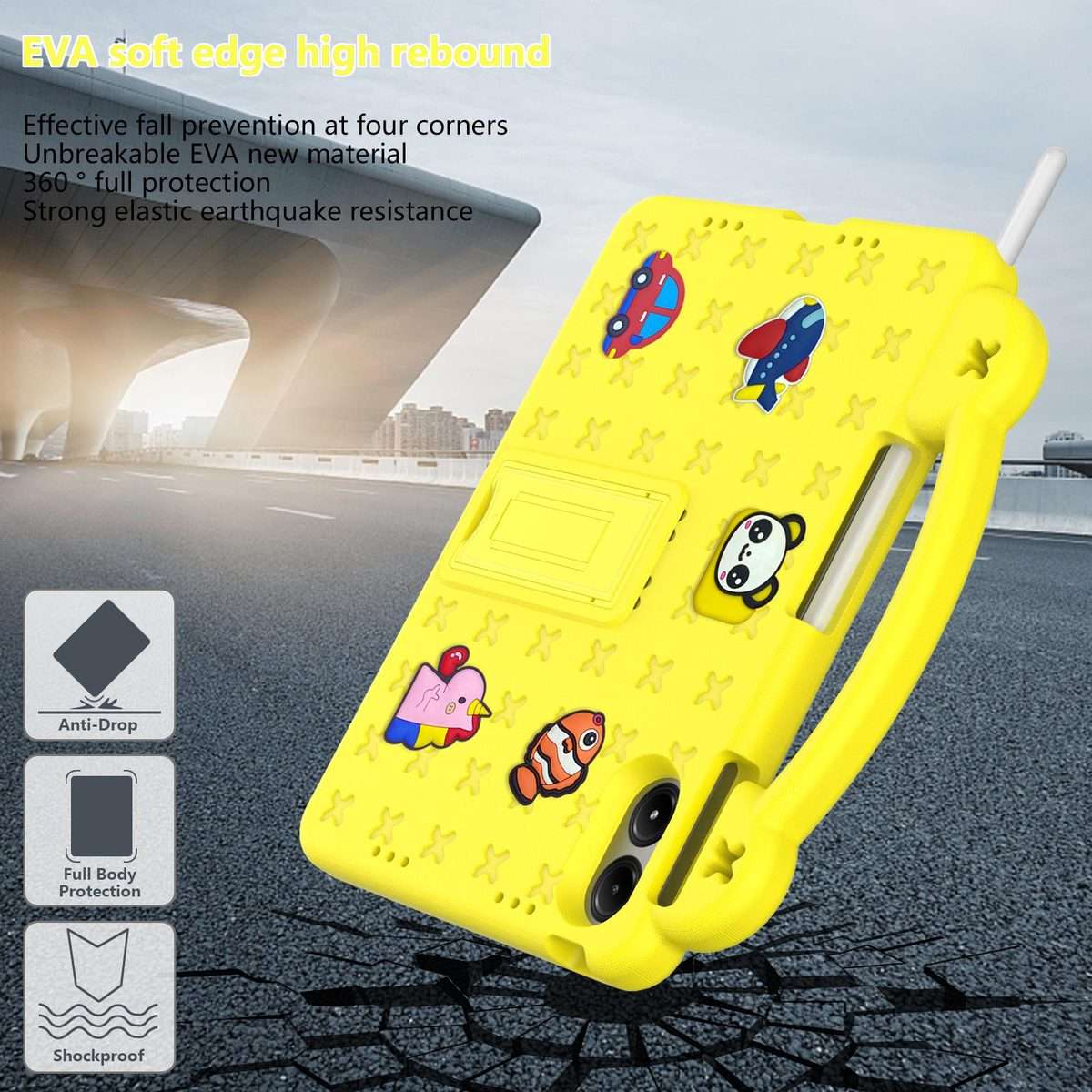 For Xiaomi Redmi Pad 2 Pro 12.1 Handle Kickstand Children EVA Shockproof Tablet Case(Yellow)
