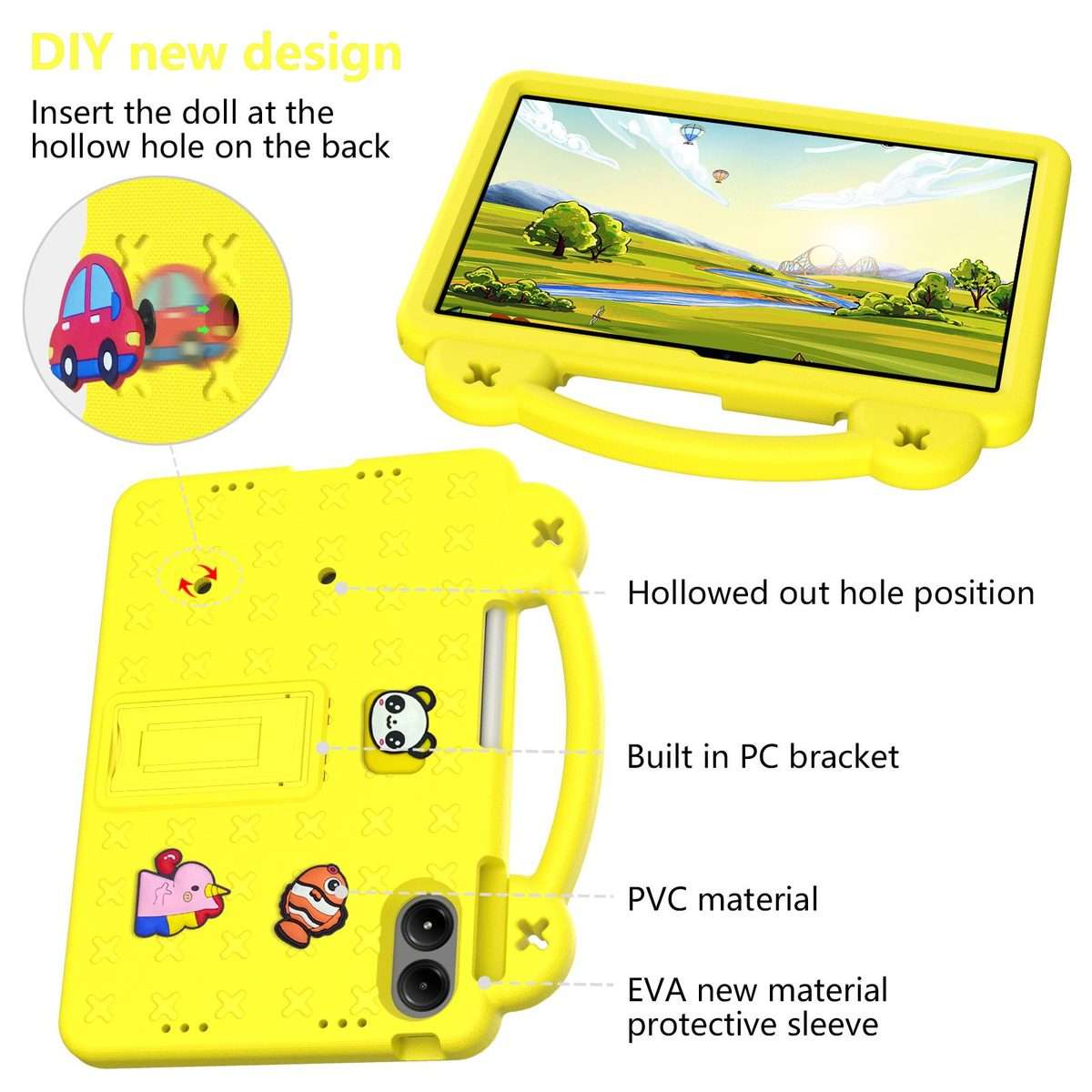 For Xiaomi Redmi Pad 2 Pro 12.1 Handle Kickstand Children EVA Shockproof Tablet Case(Yellow)