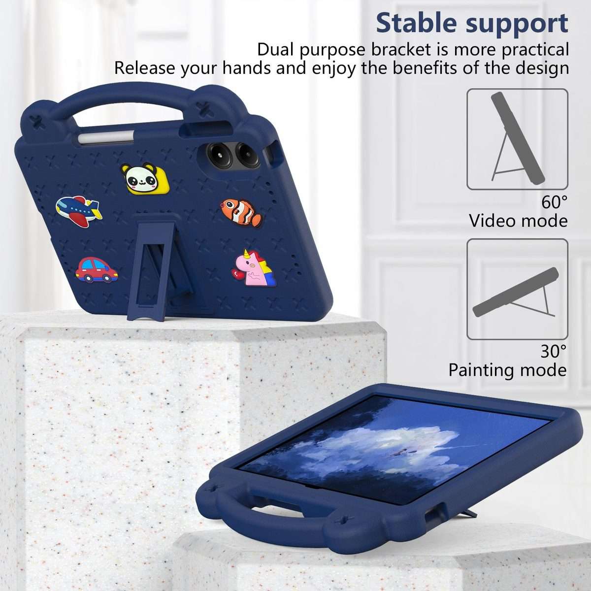 For Xiaomi Redmi Pad 2 Pro 12.1 Handle Kickstand Children EVA Shockproof Tablet Case(Navy Blue)