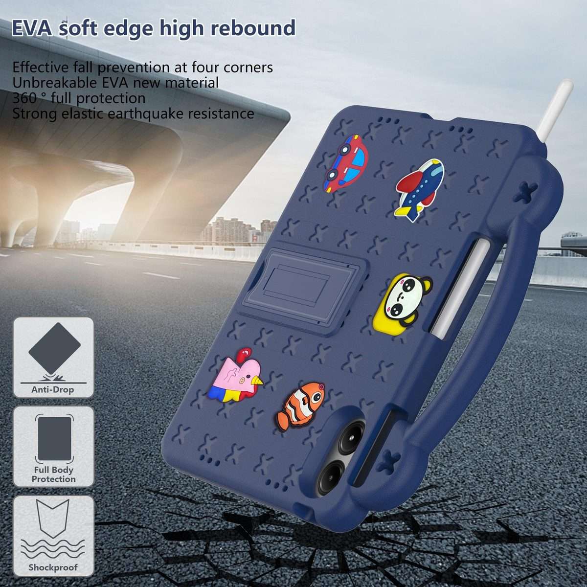 For Xiaomi Redmi Pad 2 Pro 12.1 Handle Kickstand Children EVA Shockproof Tablet Case(Navy Blue)