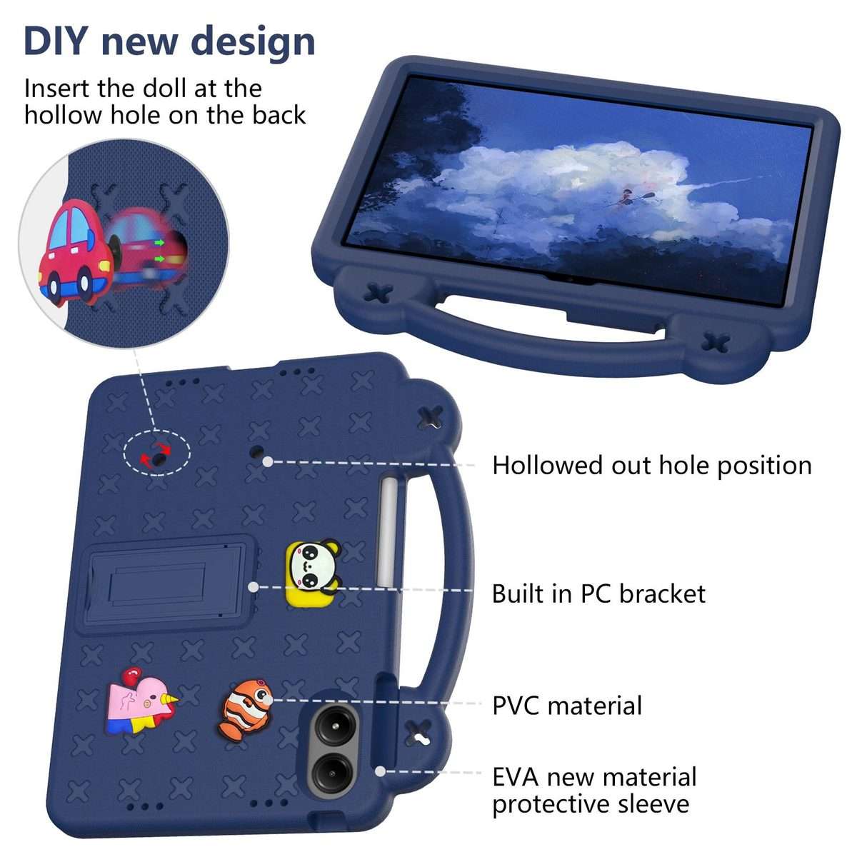 For Xiaomi Redmi Pad 2 Pro 12.1 Handle Kickstand Children EVA Shockproof Tablet Case(Navy Blue)