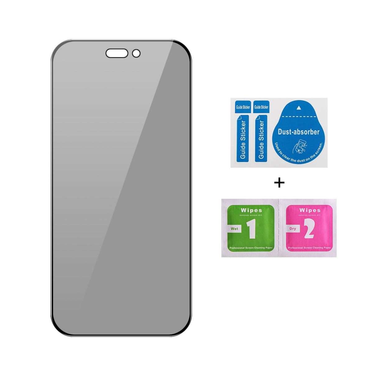 For iPhone 15 Pro JUNSUNMAY 25pcs Silk Print Full Coverage Privacy Tempered Glass Film