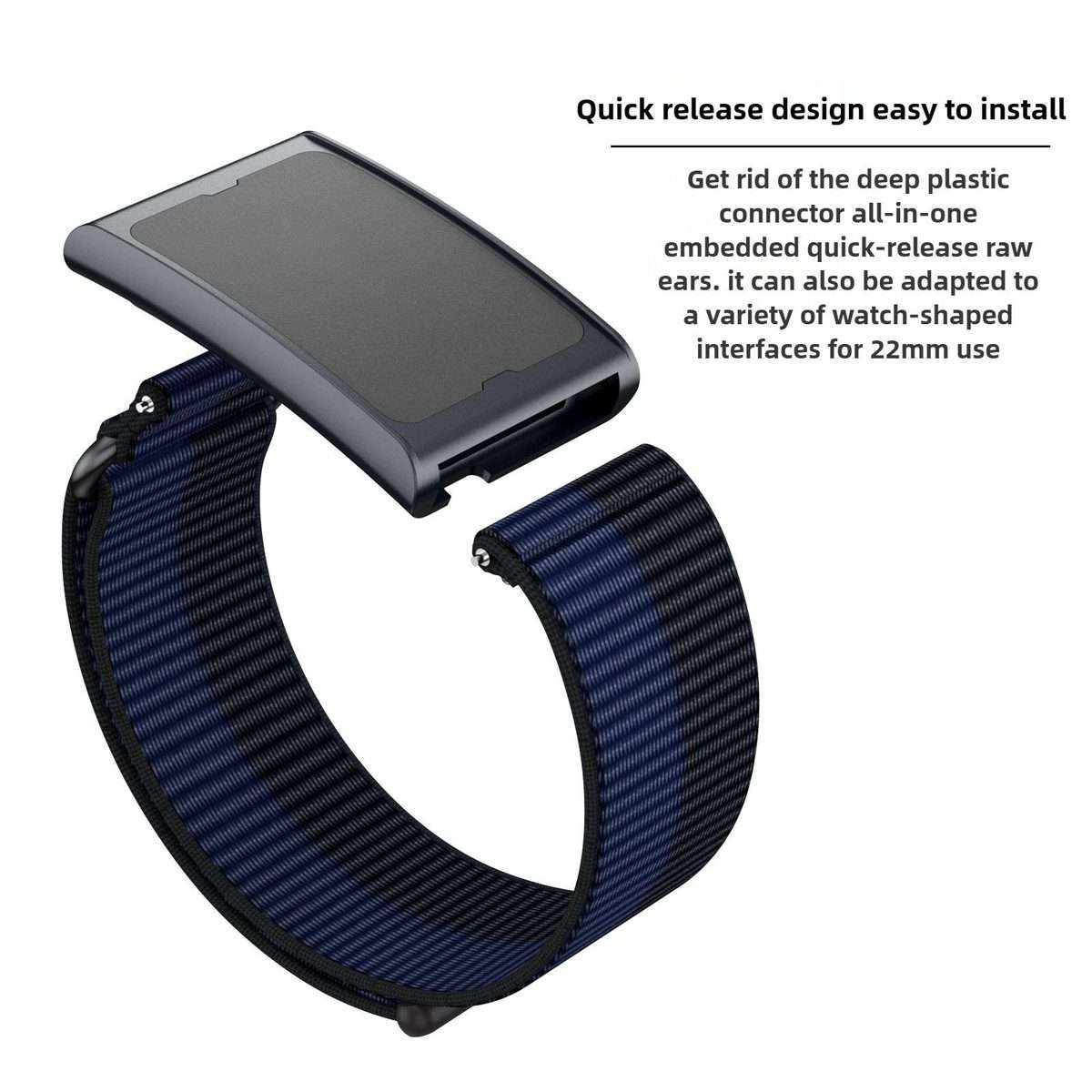 For Amazfit Helio Strap Metal Ring Two Sections Nylon Hook and Loop Fastener ... (Deep Ocean Blue)