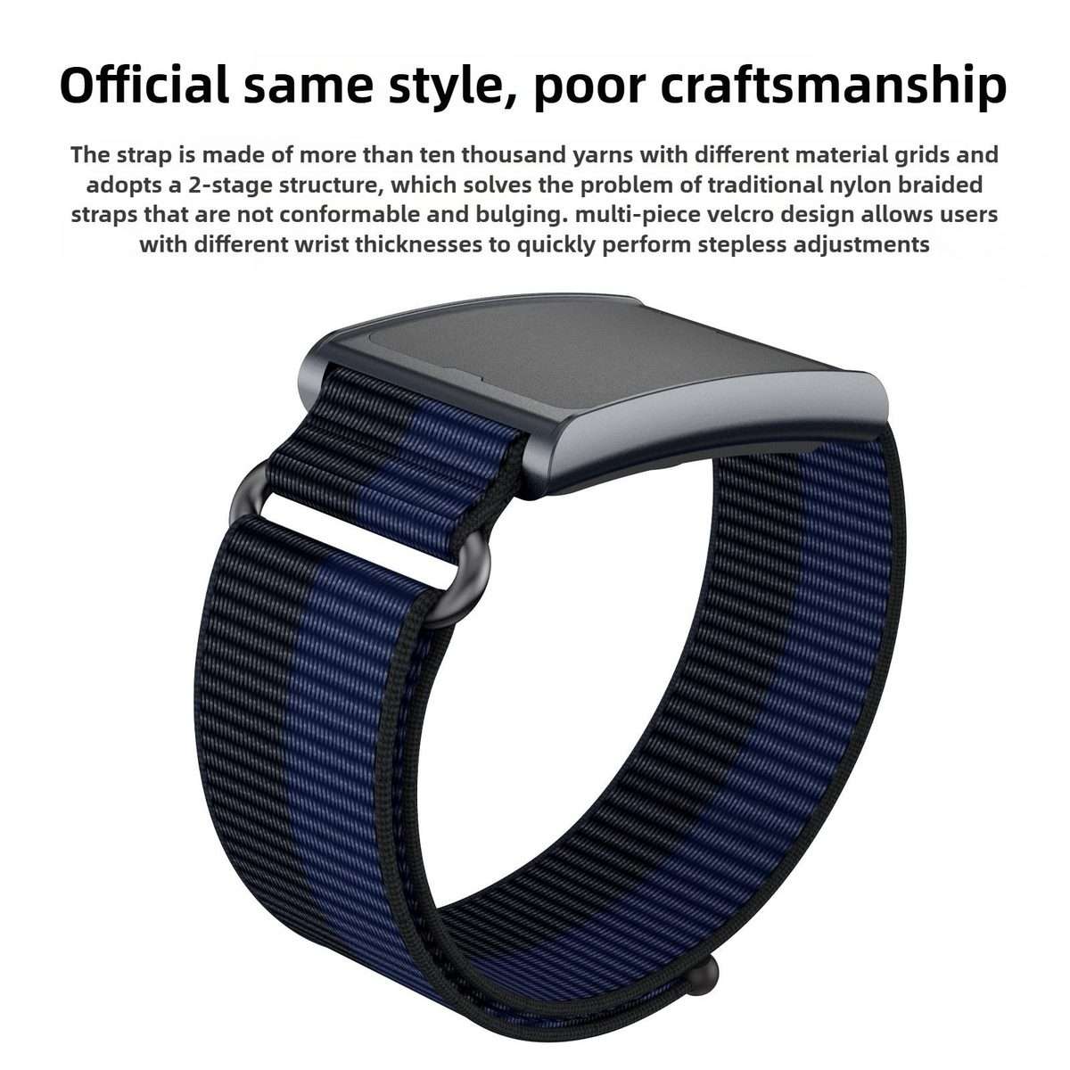 For Amazfit Helio Strap Metal Ring Two Sections Nylon Hook and Loop Fastener ... (Deep Ocean Blue)