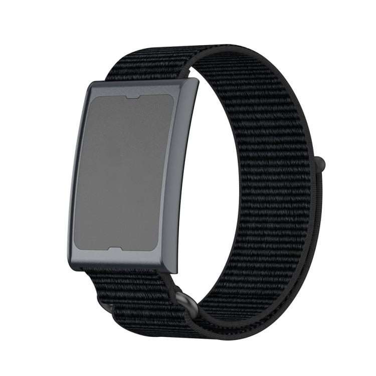 For Amazfit Helio Strap Metal Ring Two Sections Nylon Hook and Loop Fastener Watc ... (Deep Black)