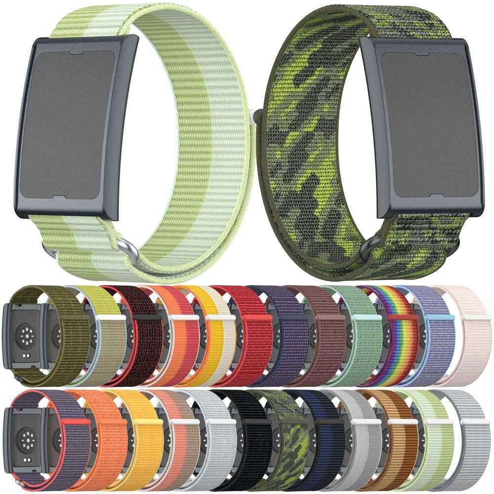 For Amazfit Helio Strap Metal Ring Two Sections Nylon Hook and Loop Fastener Watch Band(Camel)