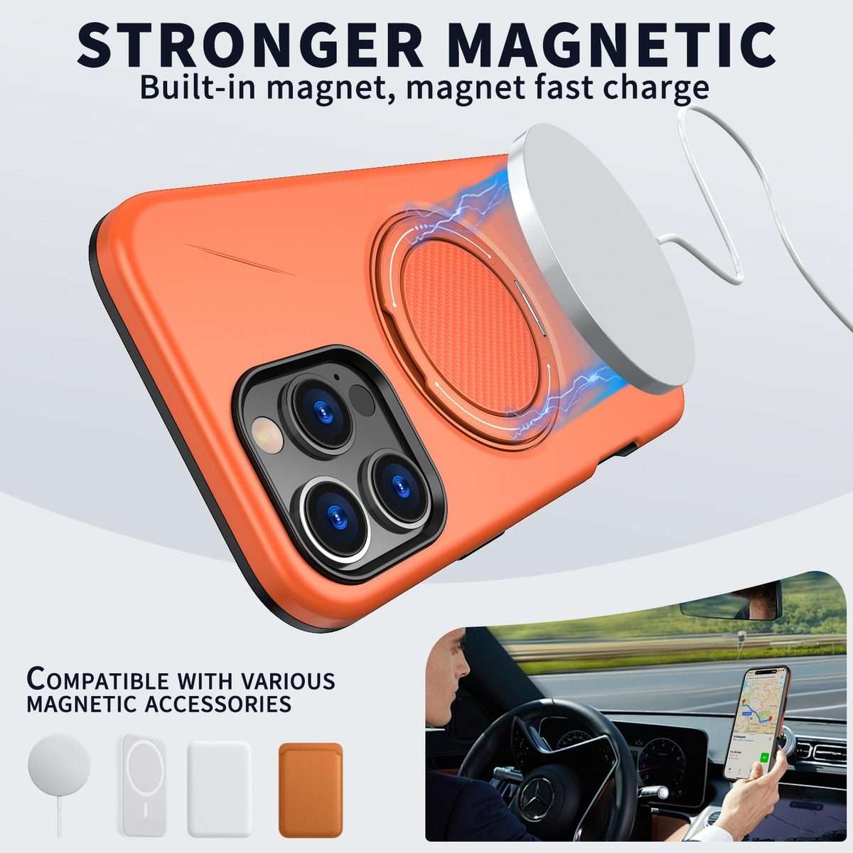 For iPhone 15 Pro Max Kalebol Magnetic MagSafe Rotation Holder PC Phone Case(Orange)