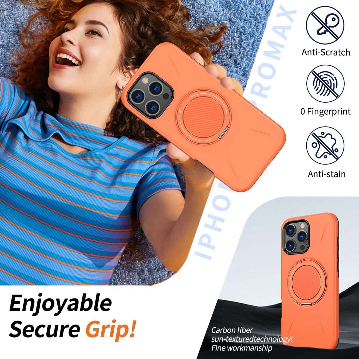 For iPhone 15 Pro Max Kalebol Magnetic MagSafe Rotation Holder PC Phone Case(Orange)