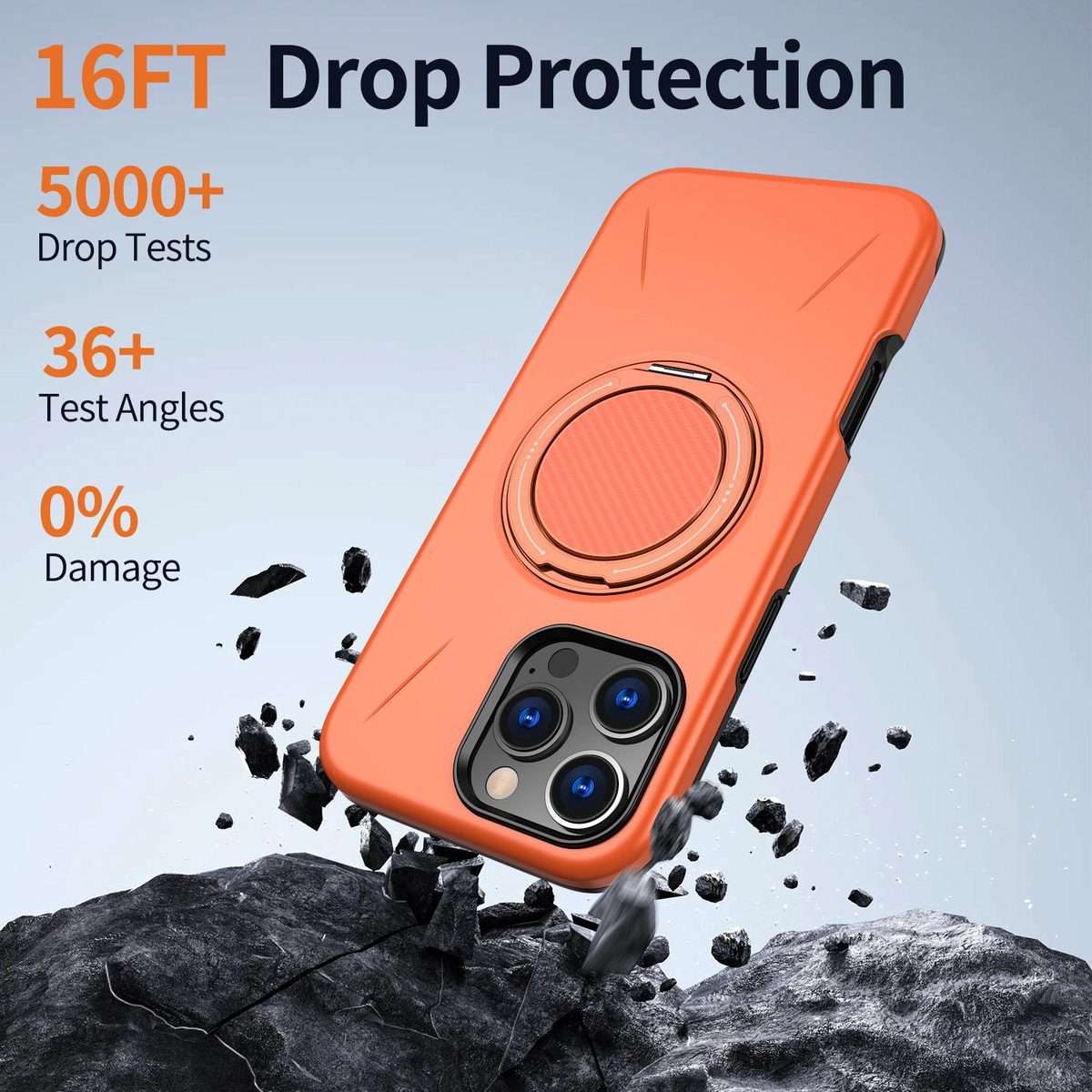 For iPhone 15 Pro Max Kalebol Magnetic MagSafe Rotation Holder PC Phone Case(Orange)