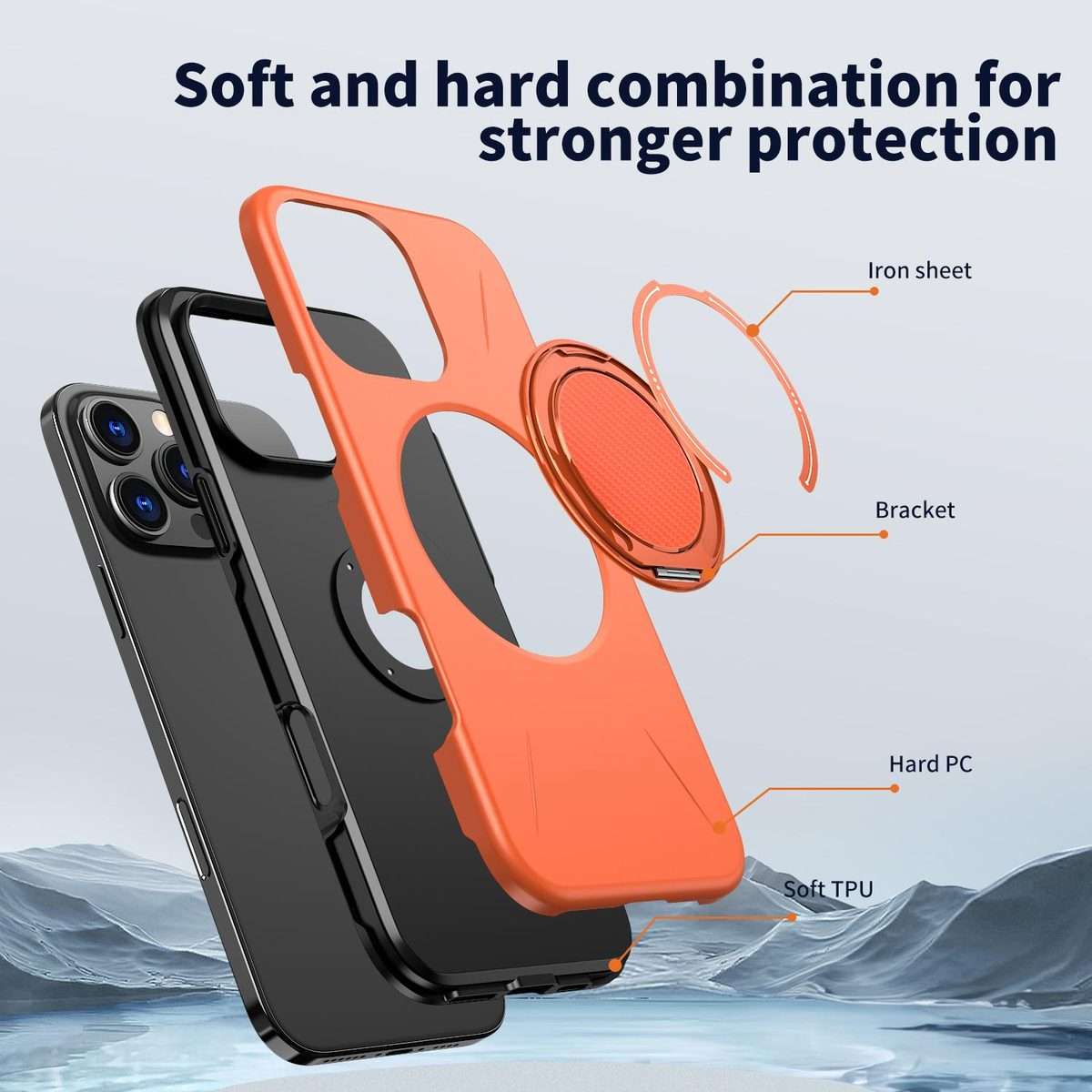 For iPhone 15 Pro Max Kalebol Magnetic MagSafe Rotation Holder PC Phone Case(Orange)