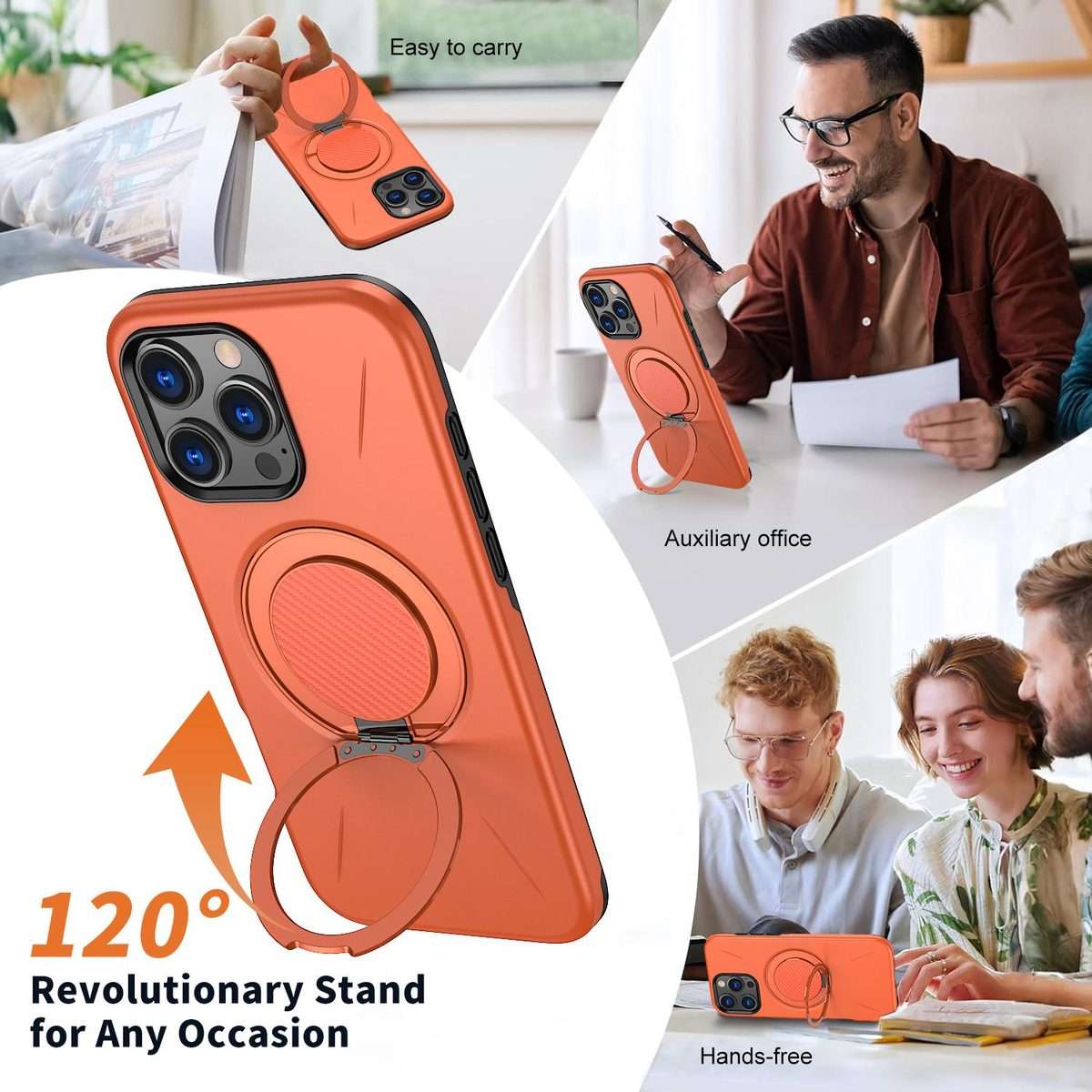 For iPhone 15 Pro Max Kalebol Magnetic MagSafe Rotation Holder PC Phone Case(Orange)
