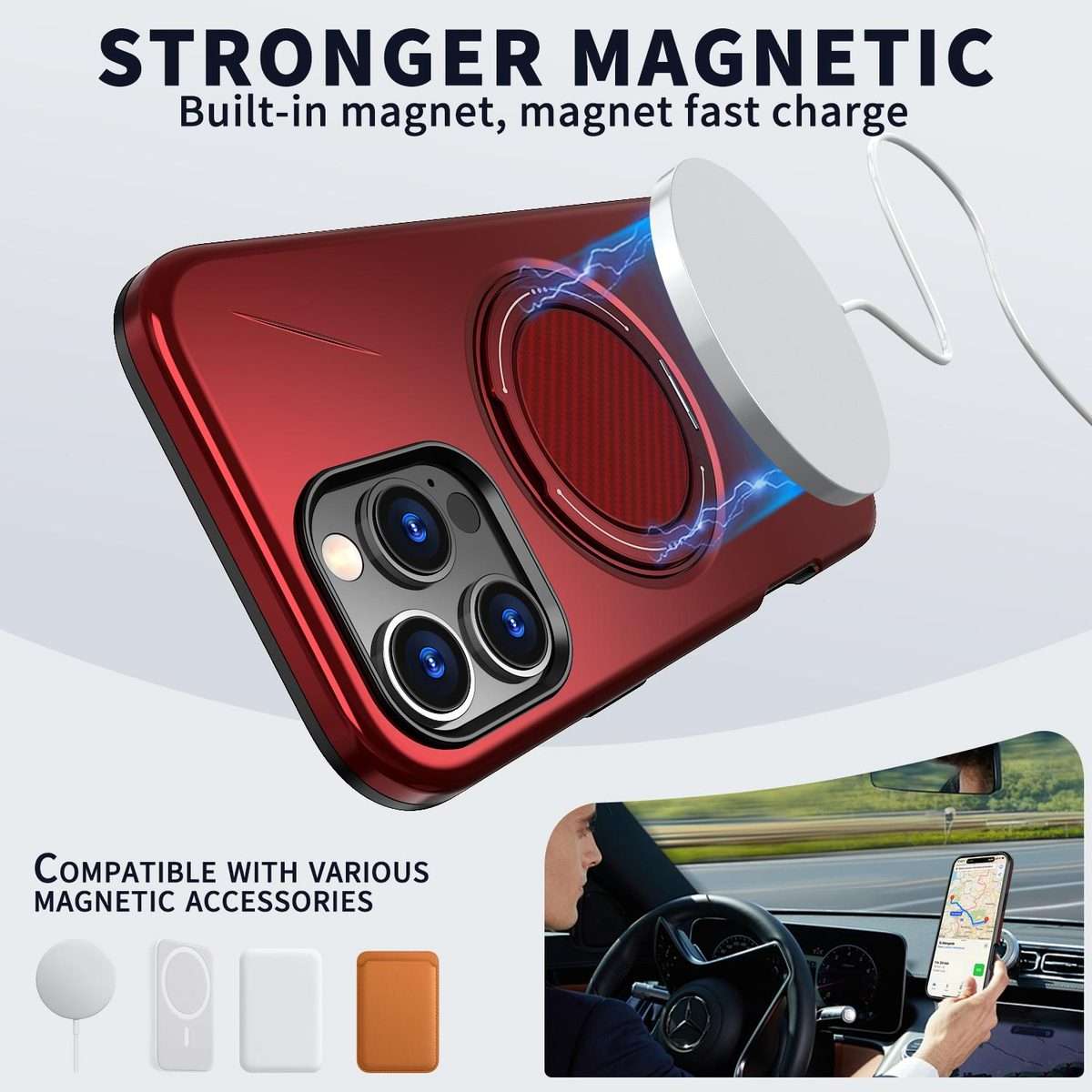 For iPhone 15 Pro Kalebol Magnetic MagSafe Rotation Holder PC Phone Case(Red)