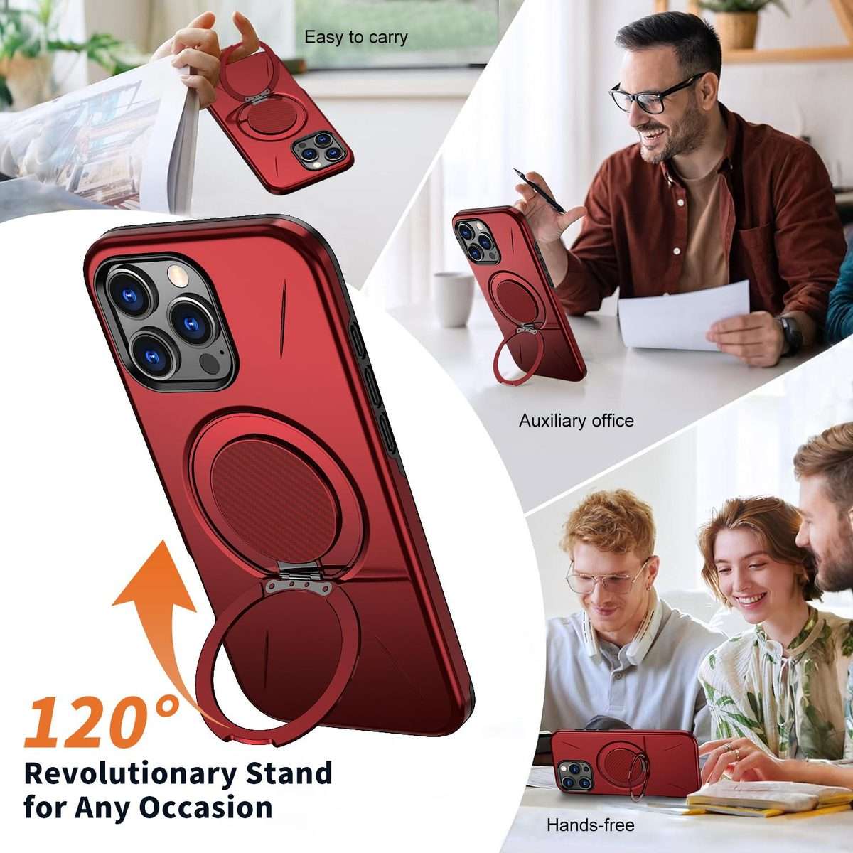 For iPhone 15 Pro Kalebol Magnetic MagSafe Rotation Holder PC Phone Case(Red)