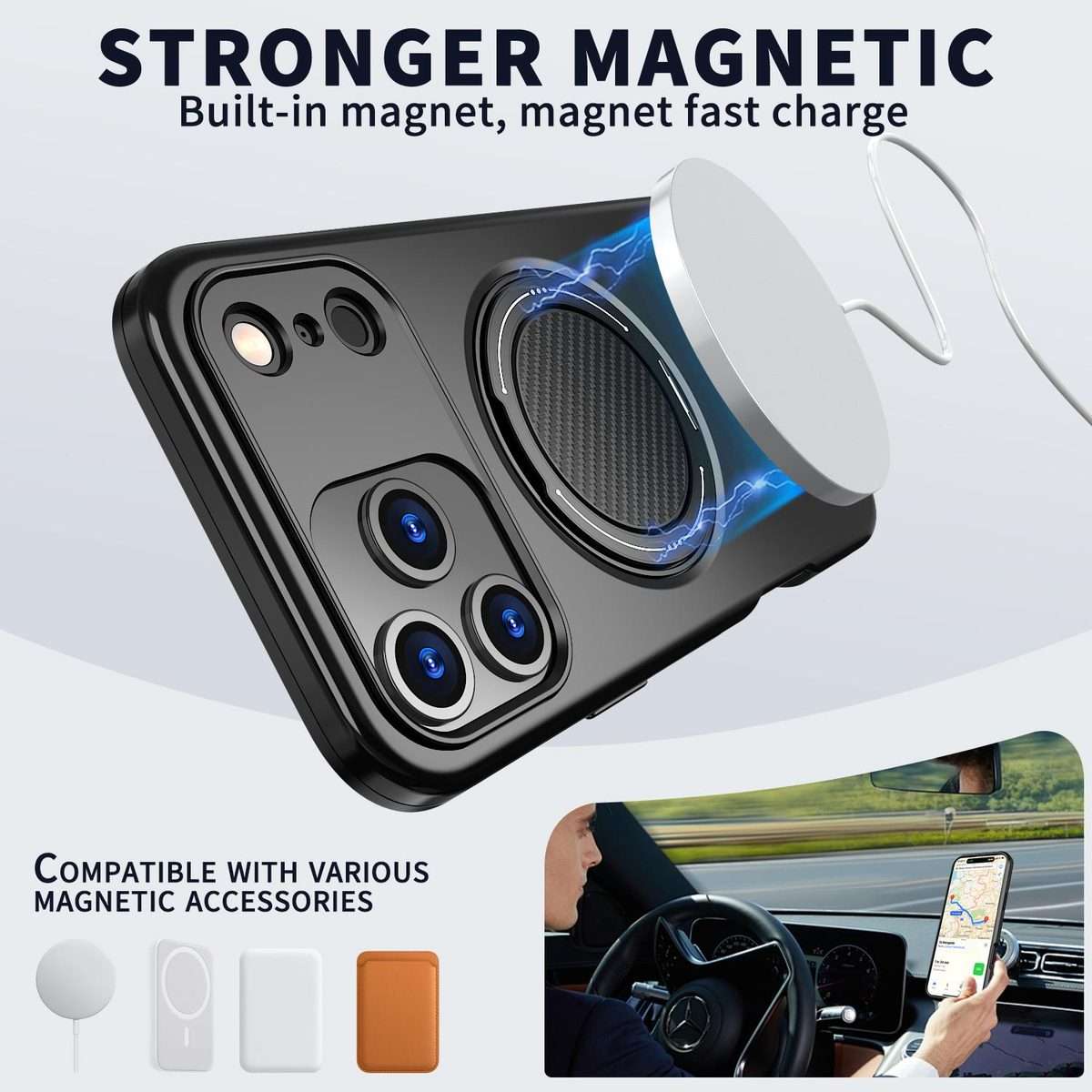 For iPhone 17 Pro Max Kalebol Magnetic MagSafe Rotation Holder PC Phone Case(Black)