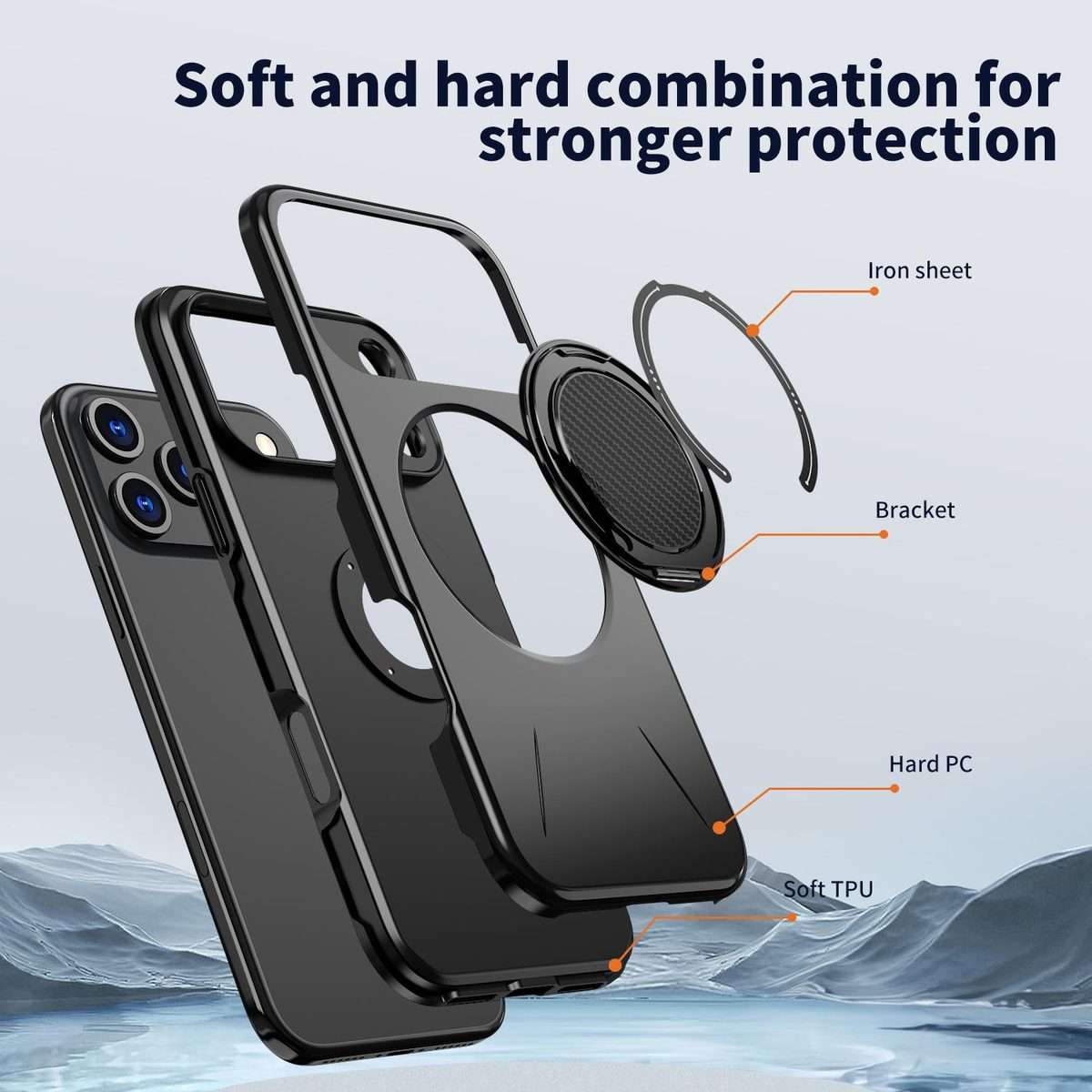 For iPhone 17 Pro Max Kalebol Magnetic MagSafe Rotation Holder PC Phone Case(Black)