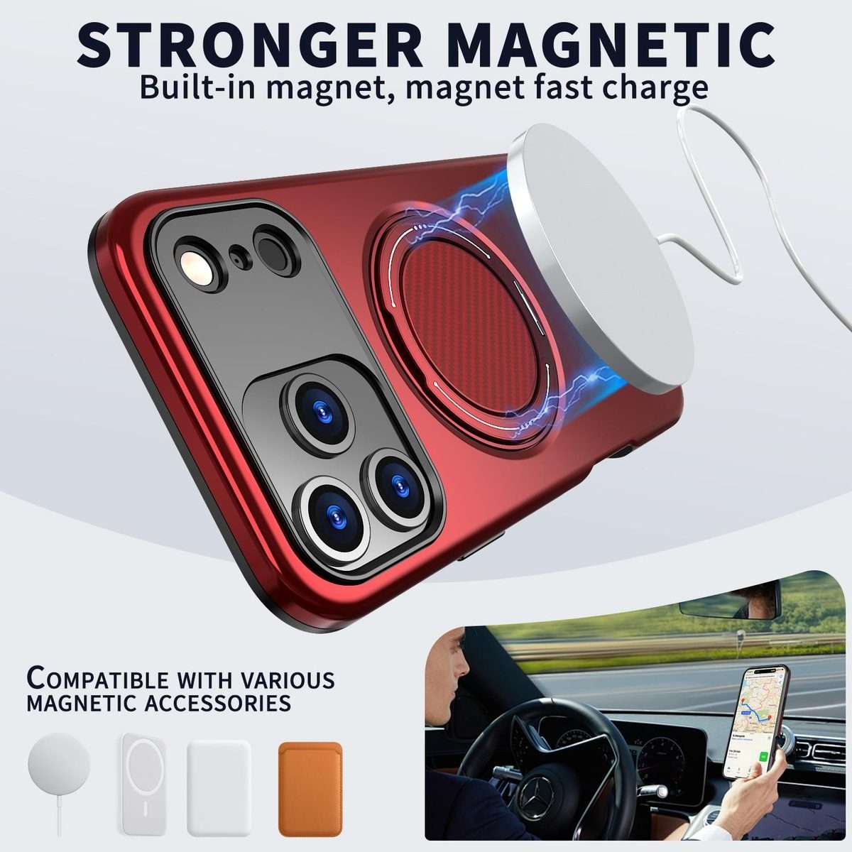 For iPhone 17 Pro Max Kalebol Magnetic MagSafe Rotation Holder PC Phone Case(Red)