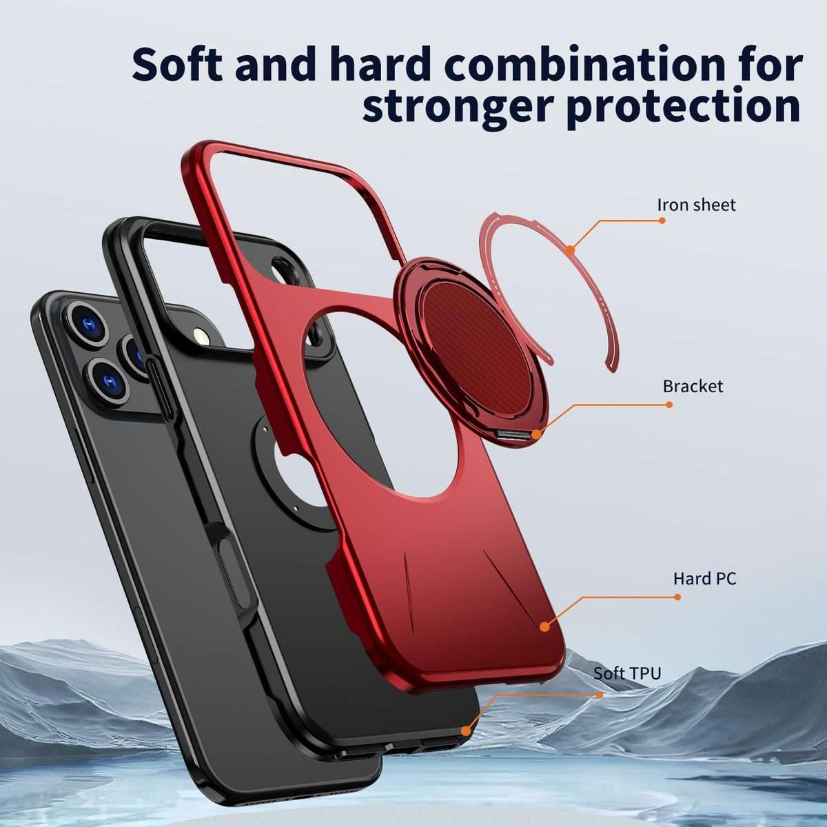 For iPhone 17 Pro Max Kalebol Magnetic MagSafe Rotation Holder PC Phone Case(Red)