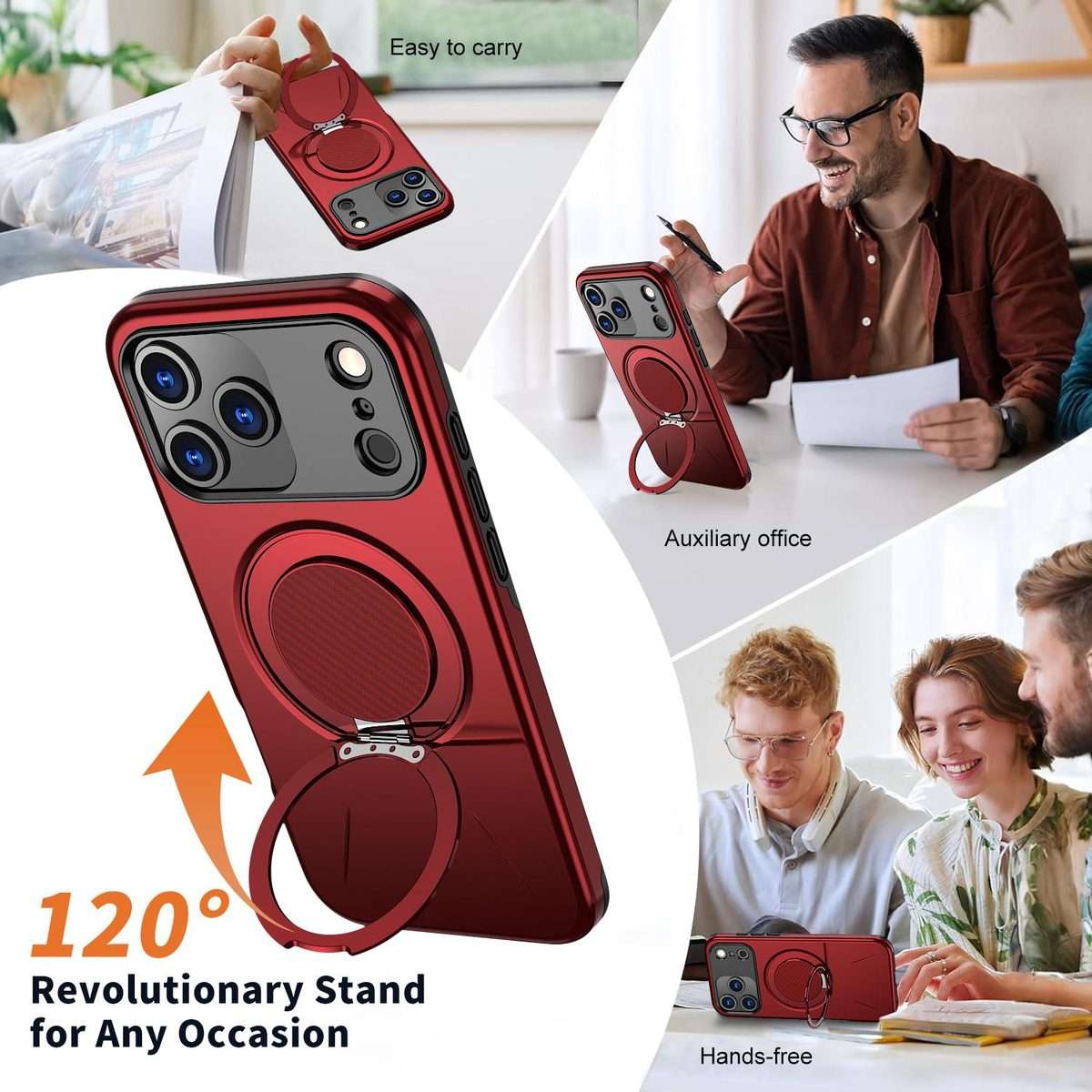 For iPhone 17 Pro Max Kalebol Magnetic MagSafe Rotation Holder PC Phone Case(Red)